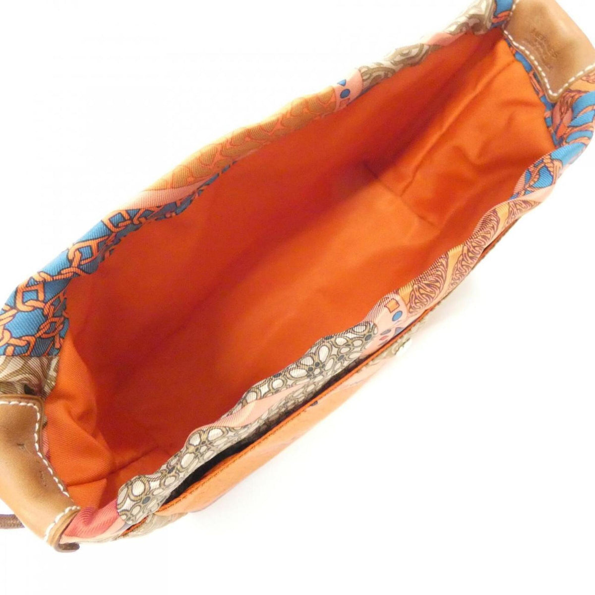 Hermes Fauve Feu Silk Barenia Leather Handbag Pouch (Pre-Owned)