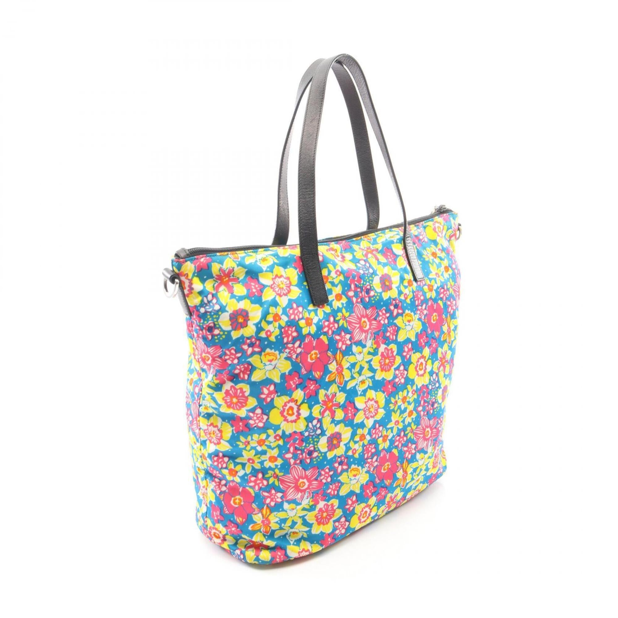 Prada Multi-Color Nylon Leather Handbag Tote Bag (Pre-Owned)
