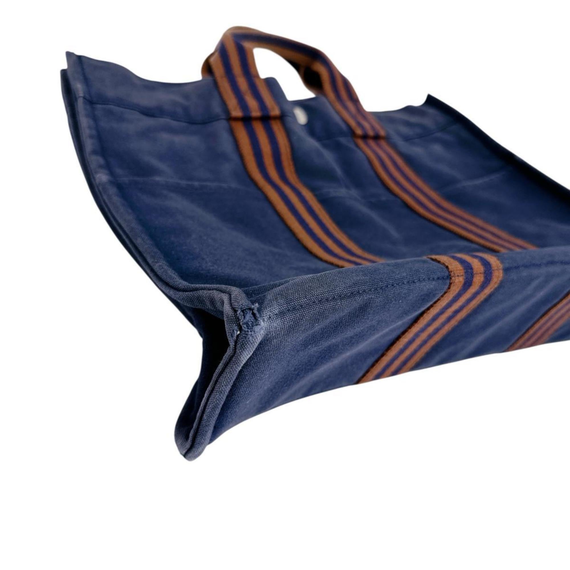 Hermes Navy Cotton Handbag Tote Bag (Pre-Owned)