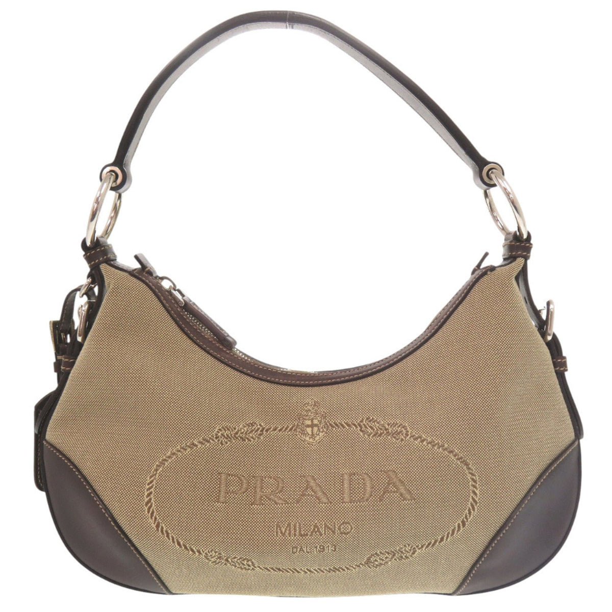 Prada Brown Khaki Canvas Leather Shoulder Bag (Pre-Owned)