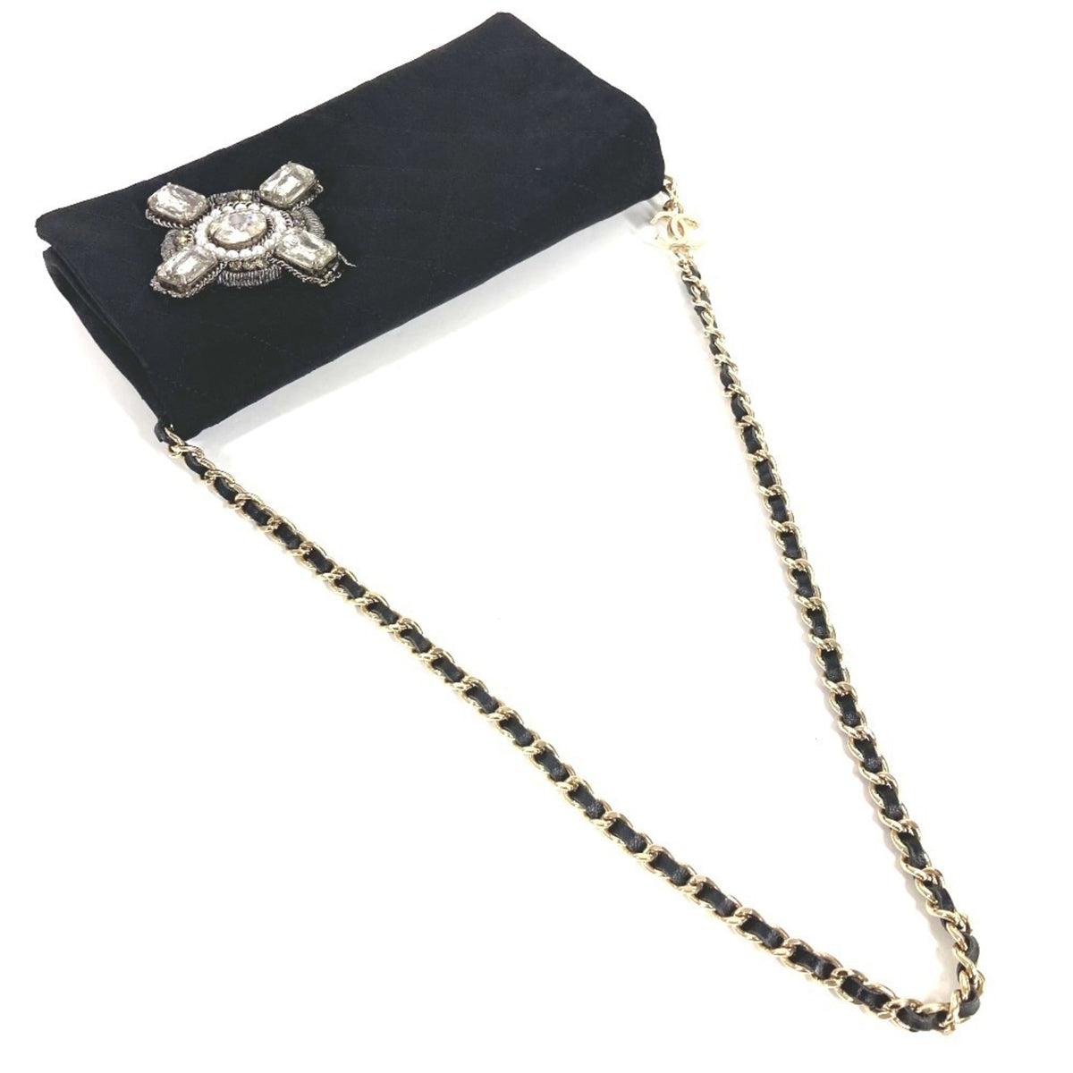 Chanel Black Satin Handbag Shoulder Bag (Pre-Owned)