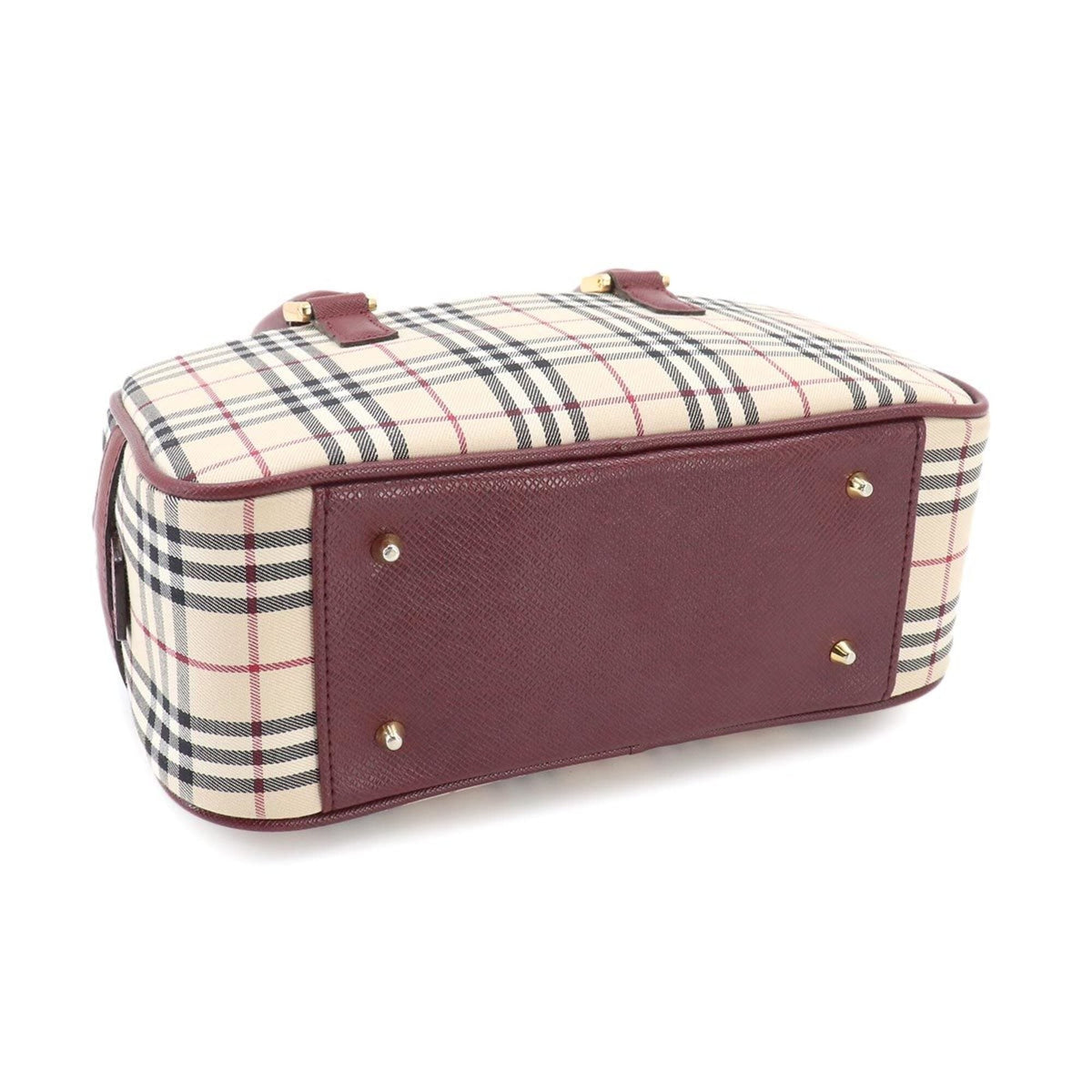 Burberry Beige Bordeaux Canvas Leather Boston Bag Handbag (Pre-Owned)
