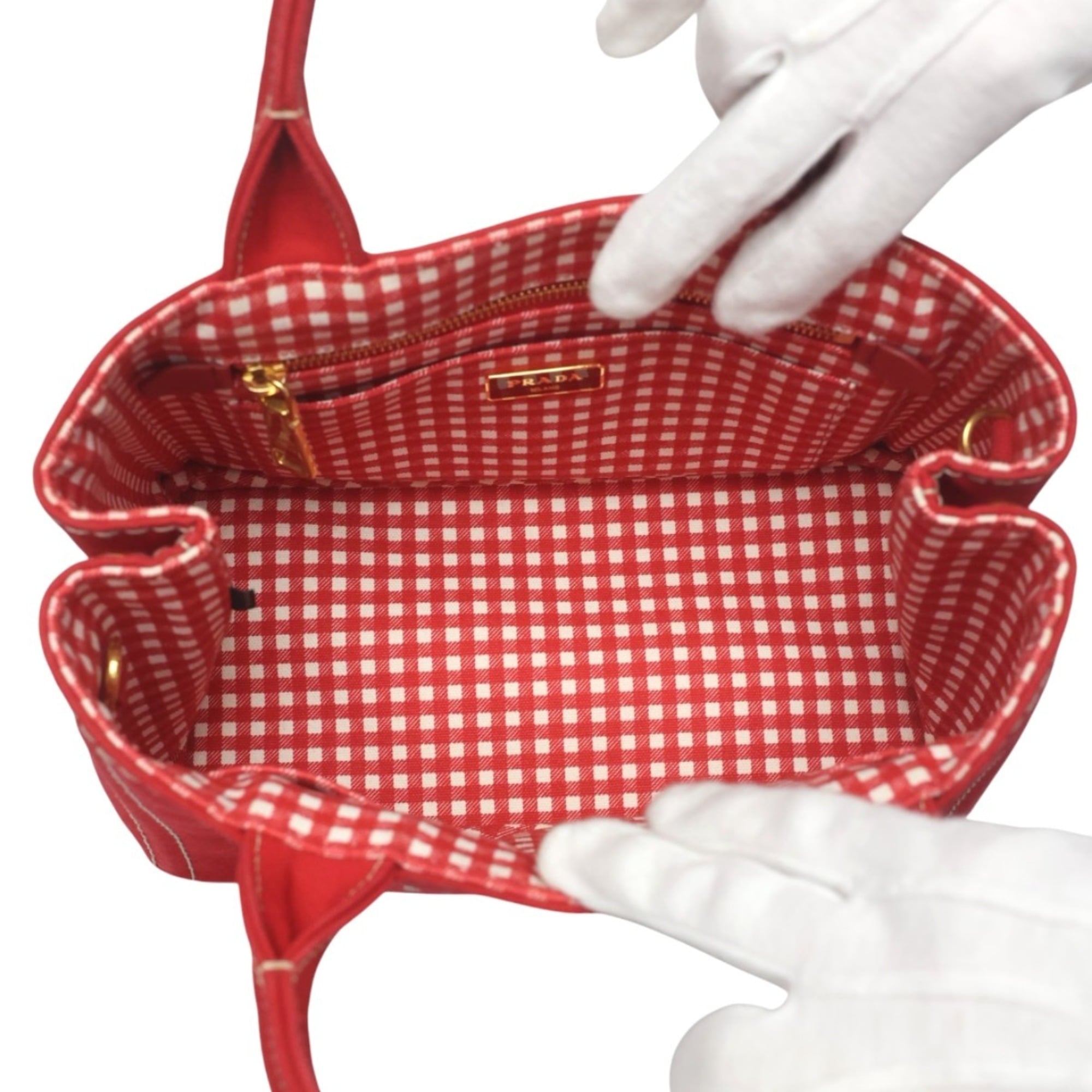 Prada Red Color Canvas Tote Bag (Pre-Owned)
