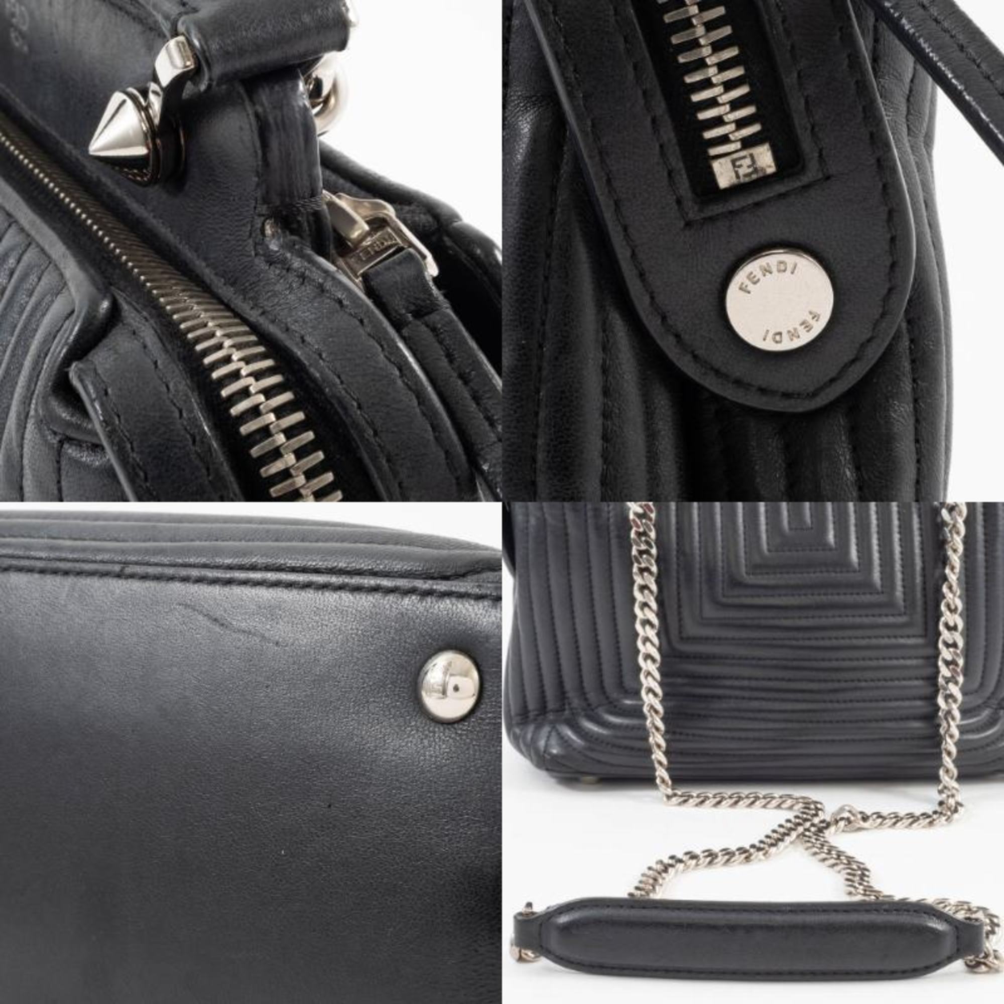 Fendi Dotcom Black Leather Shoulder Bag (Pre-Owned)