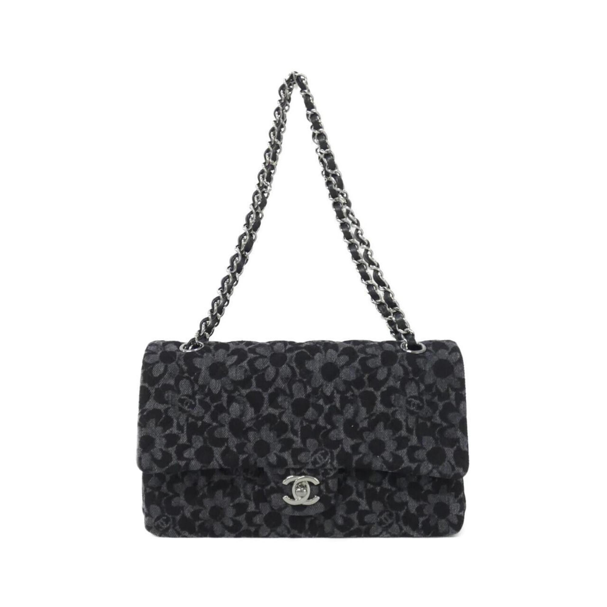 Chanel Black Gray Denim Shoulder Bag (Pre-Owned)