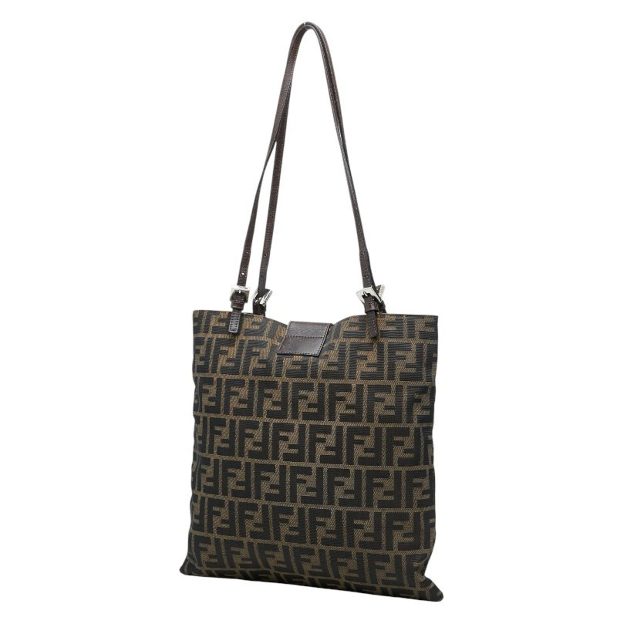 Fendi Brown Canvas Leather Shoulder Bag Tote Bag (Pre-Owned)