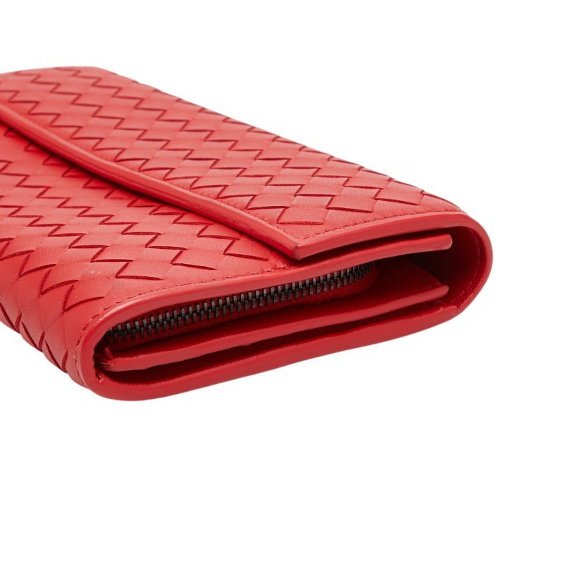 Bottega Veneta Red Color Leather Long Wallet (Bi-Fold) (Pre-Owned)