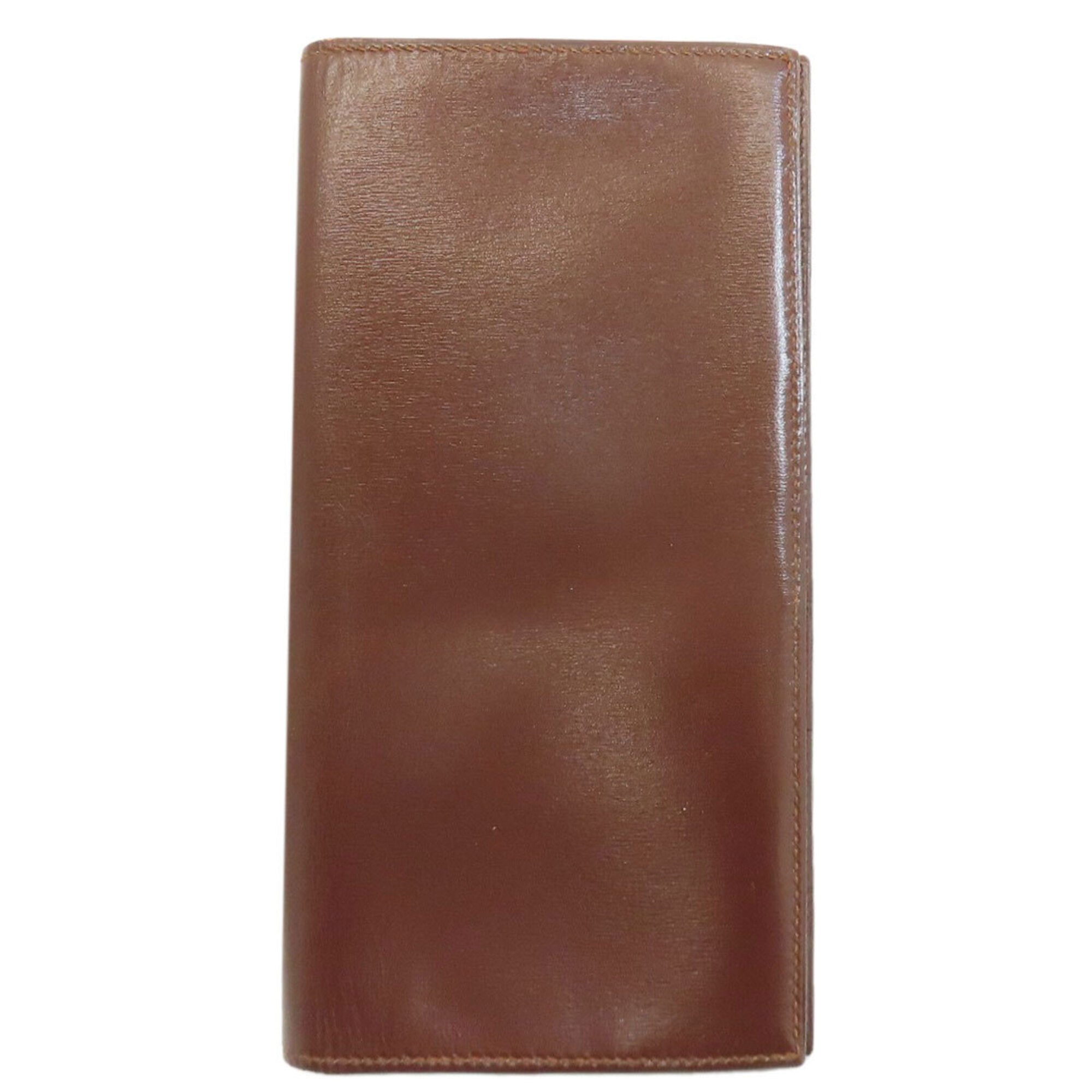 Hermes Brown Red Color Box Calf Leather Long Bill Wallet (Bi-Fold) (Pre-Owned)