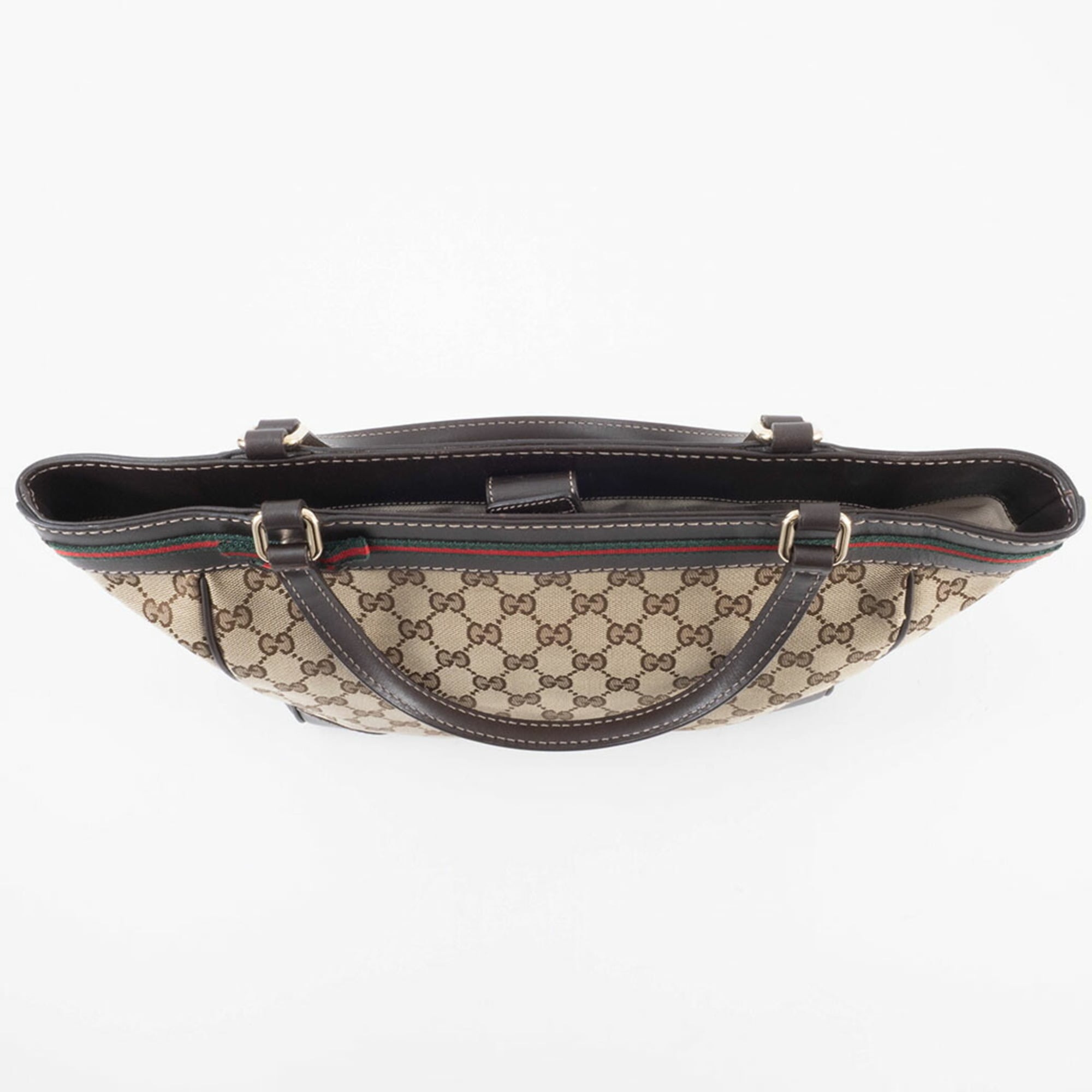 Gucci Gg Canvas Beige Brown Gg Canvas Leather Handbag (Pre-Owned)