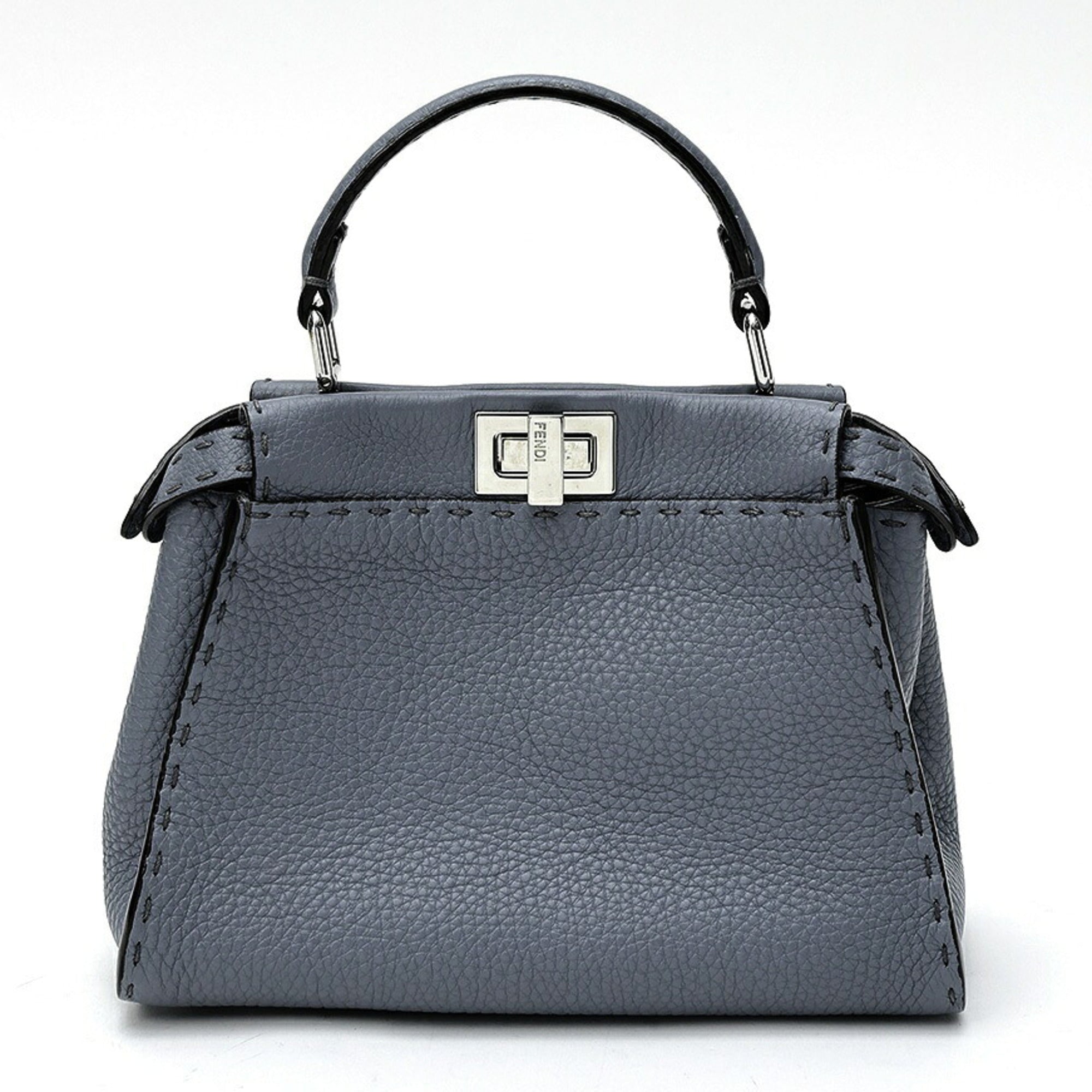Fendi Blue Gray Leather Shoulder Bag (Pre-Owned)