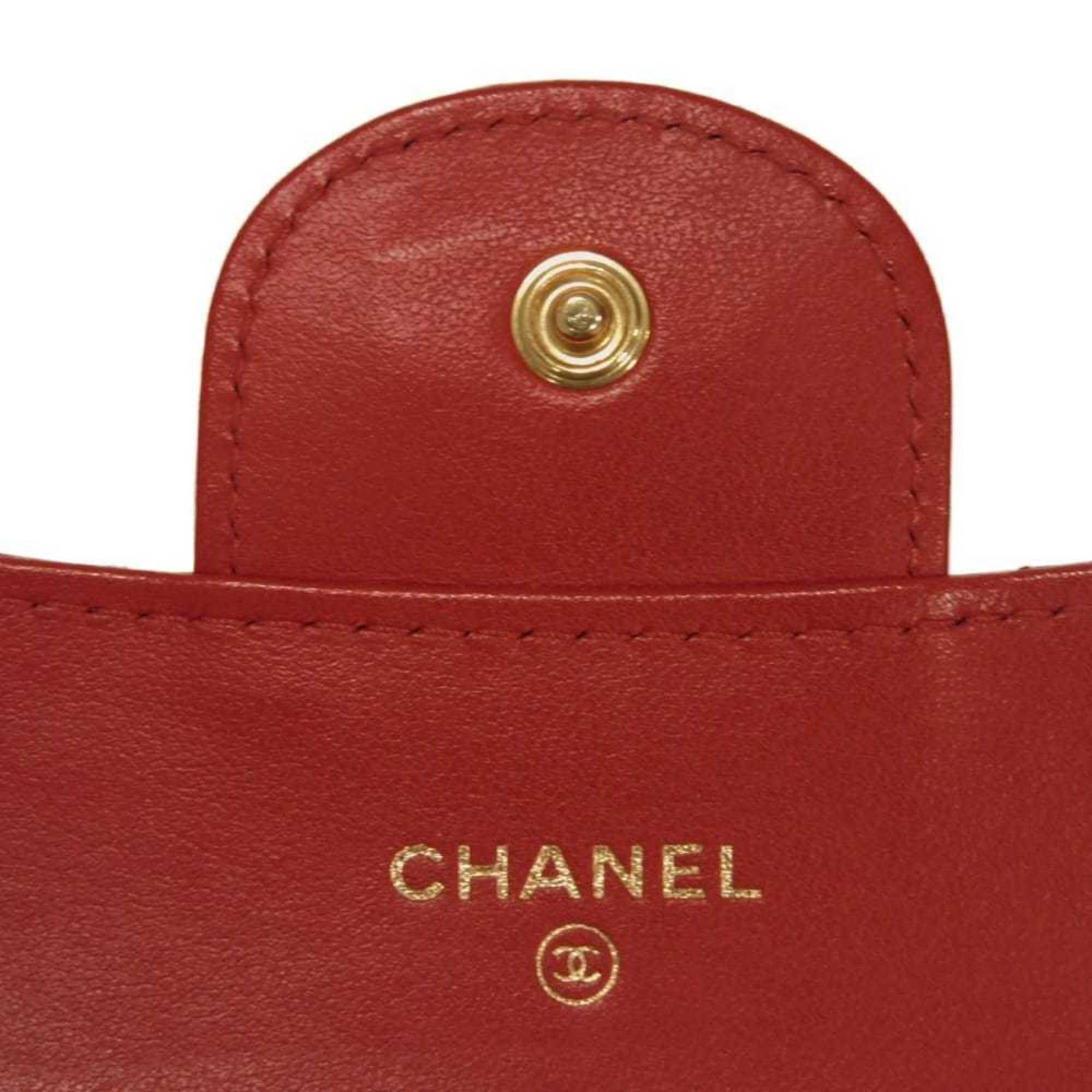 Chanel Red Color Leather Wallet (Bi-Fold) (Pre-Owned)