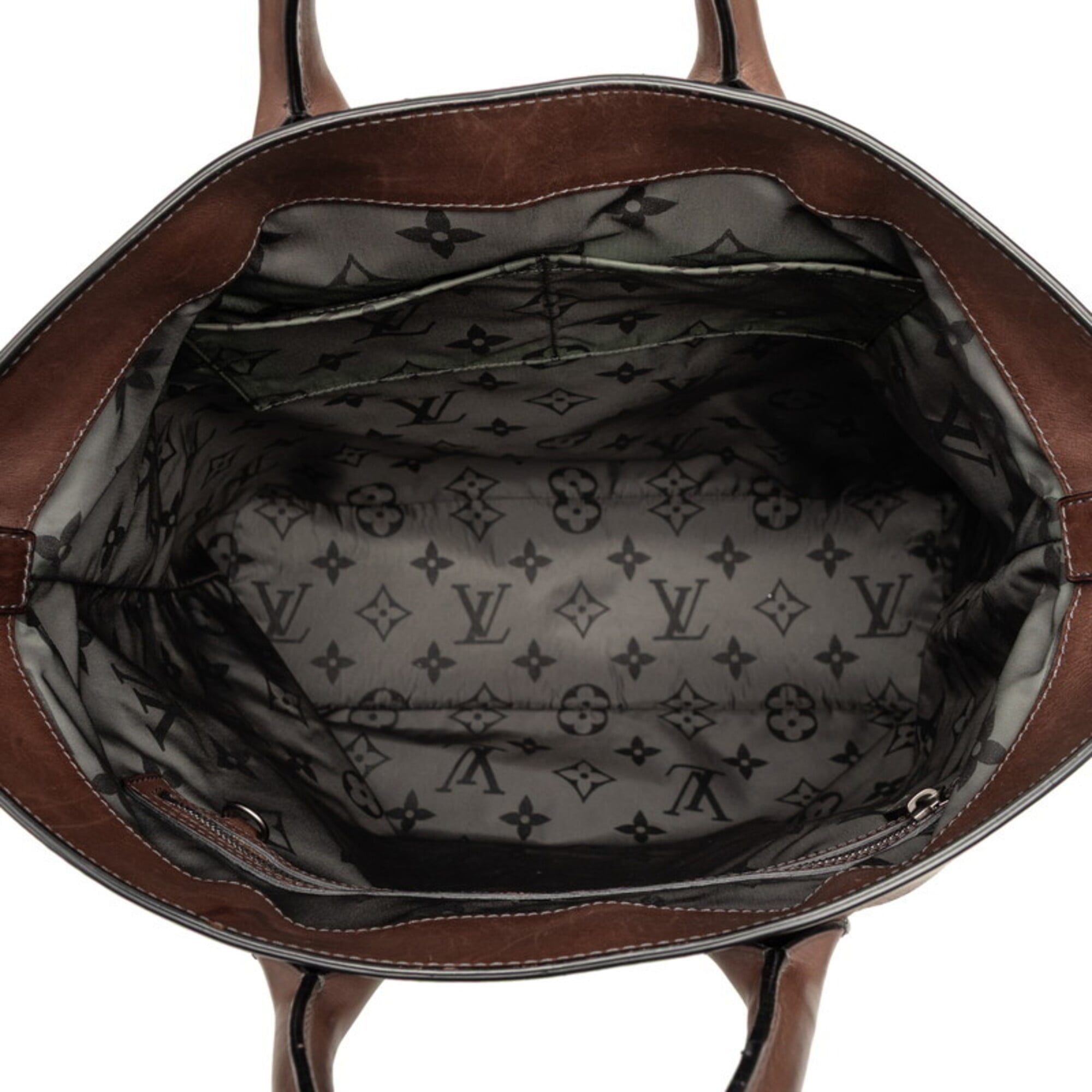 Louis Vuitton Gray Brown Canvas Leather Shoulder Bag Tote Bag (Pre-Owned)