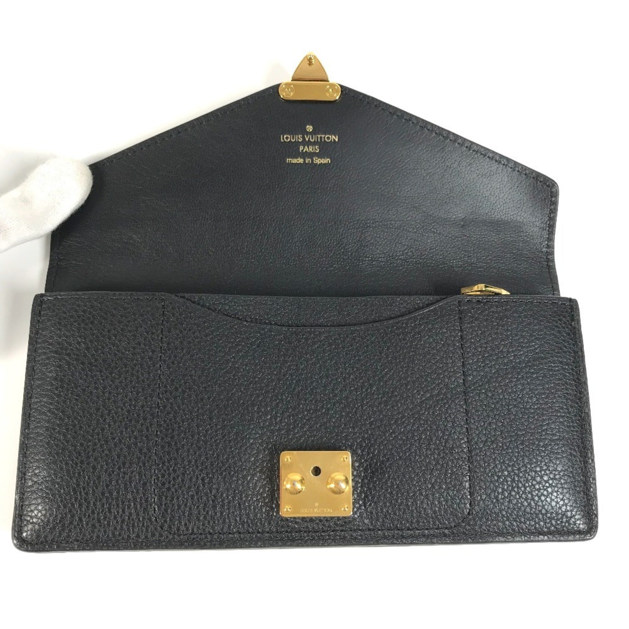 Louis Vuitton Black Leather Long Wallet (Tri-Fold) (Pre-Owned)