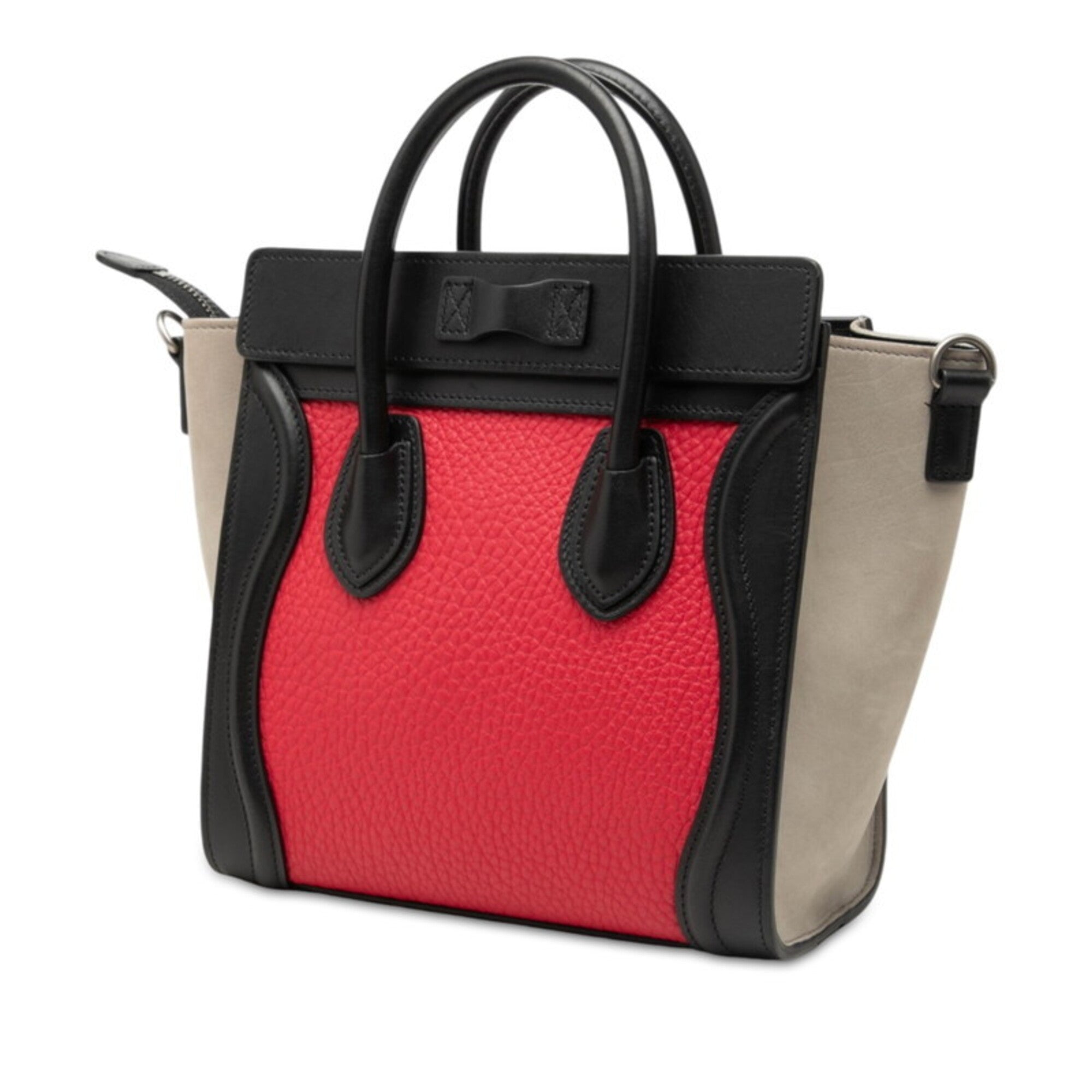 Celine Black Gray Red Color Leather Suede Handbag (Pre-Owned)