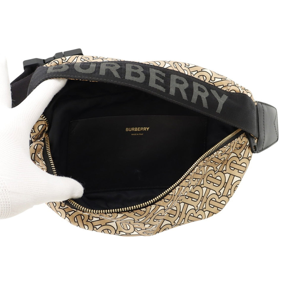 Burberry Beige Black Ivory Nylon Leather Handbag Sling Bag (Pre-Owned)