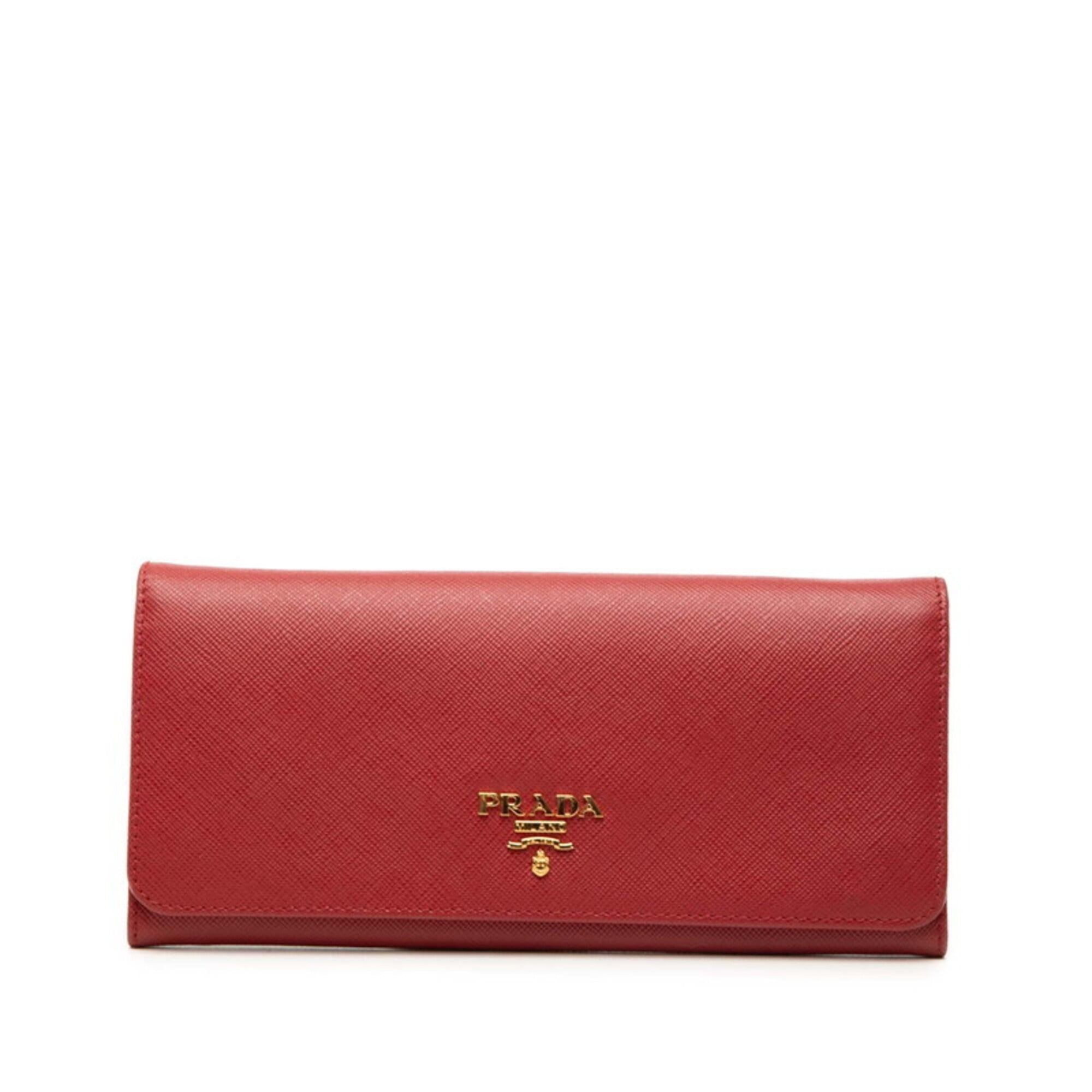 Prada Red Color Leather Long Wallet (Bi-Fold) (Pre-Owned)