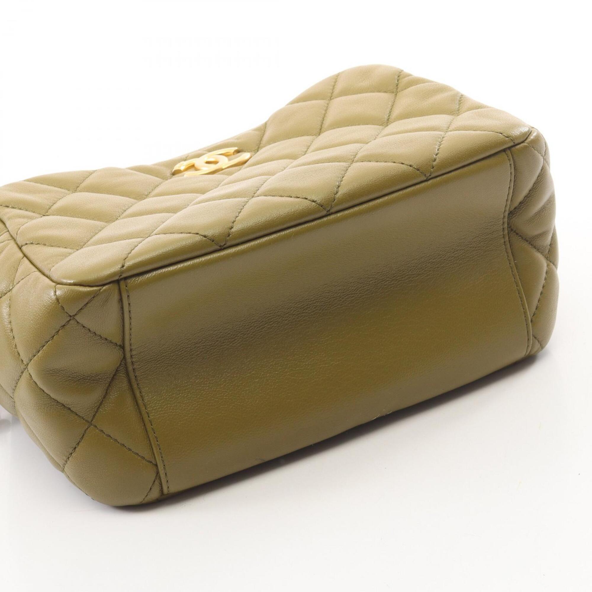 Chanel Khaki Leather Handbag Shoulder Bag (Pre-Owned)