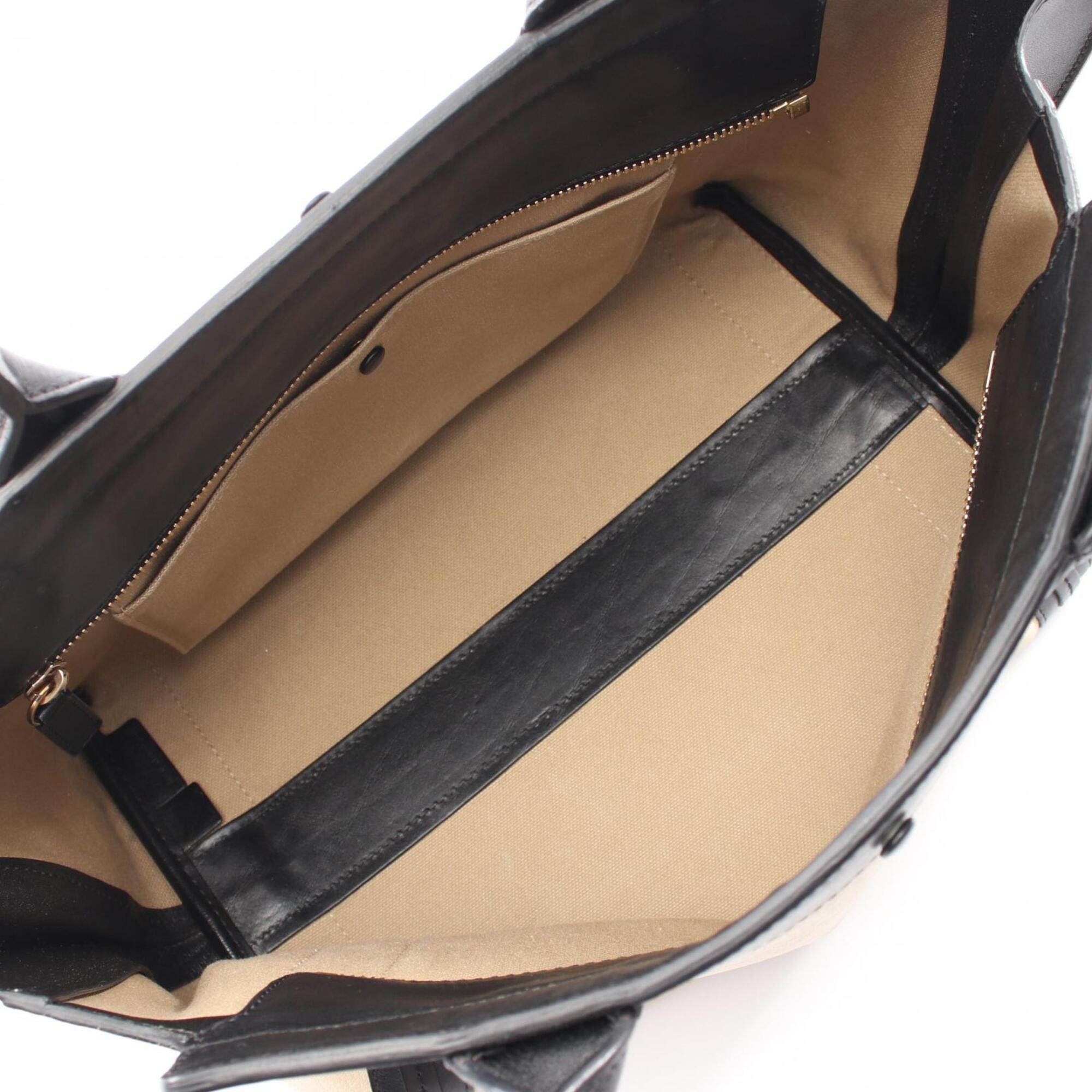 Chloé Beige Black Leather Handbag Tote Bag (Pre-Owned)