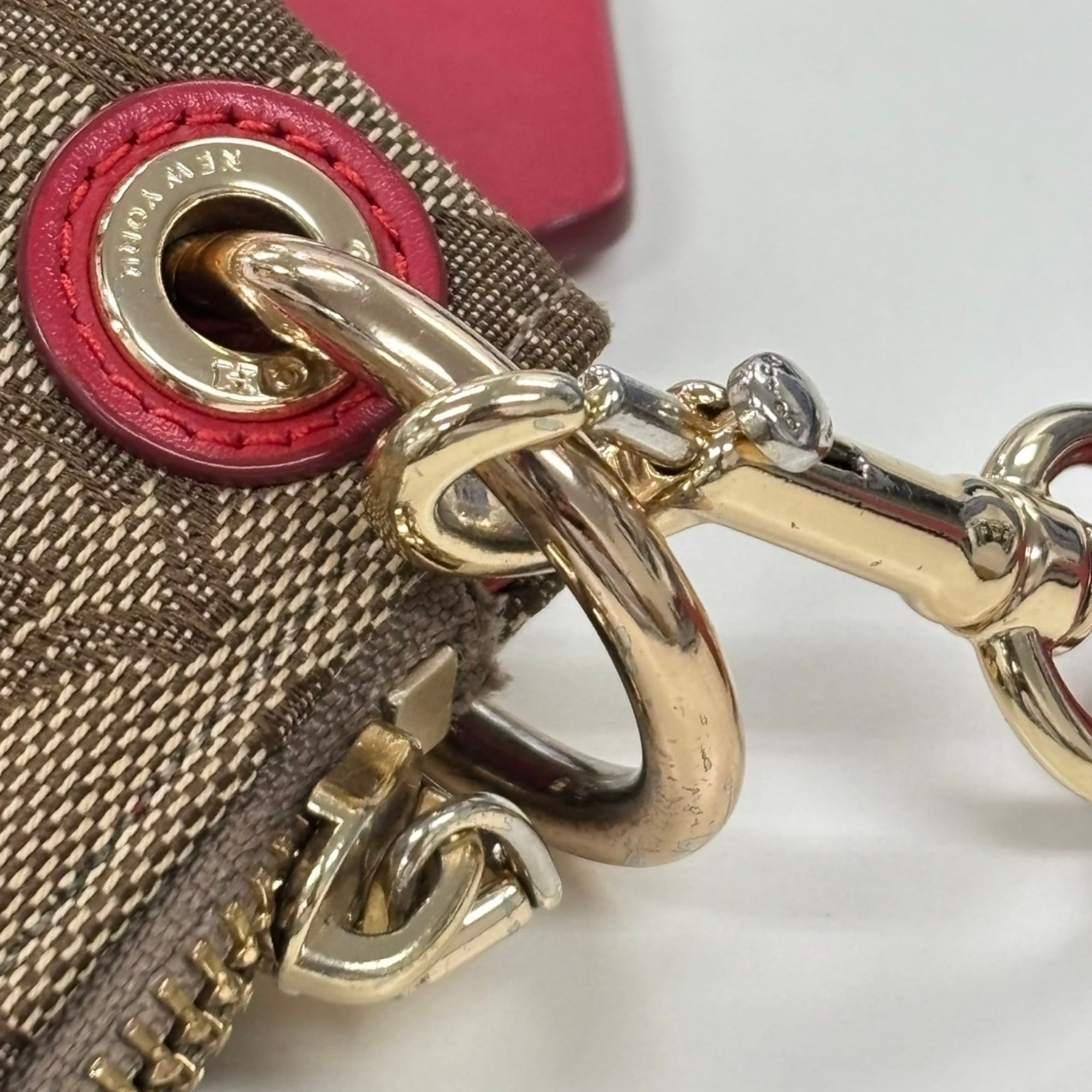 Coach Signature Beige Red Color Canvas Leather Shoulder Bag (Pre-Owned)
