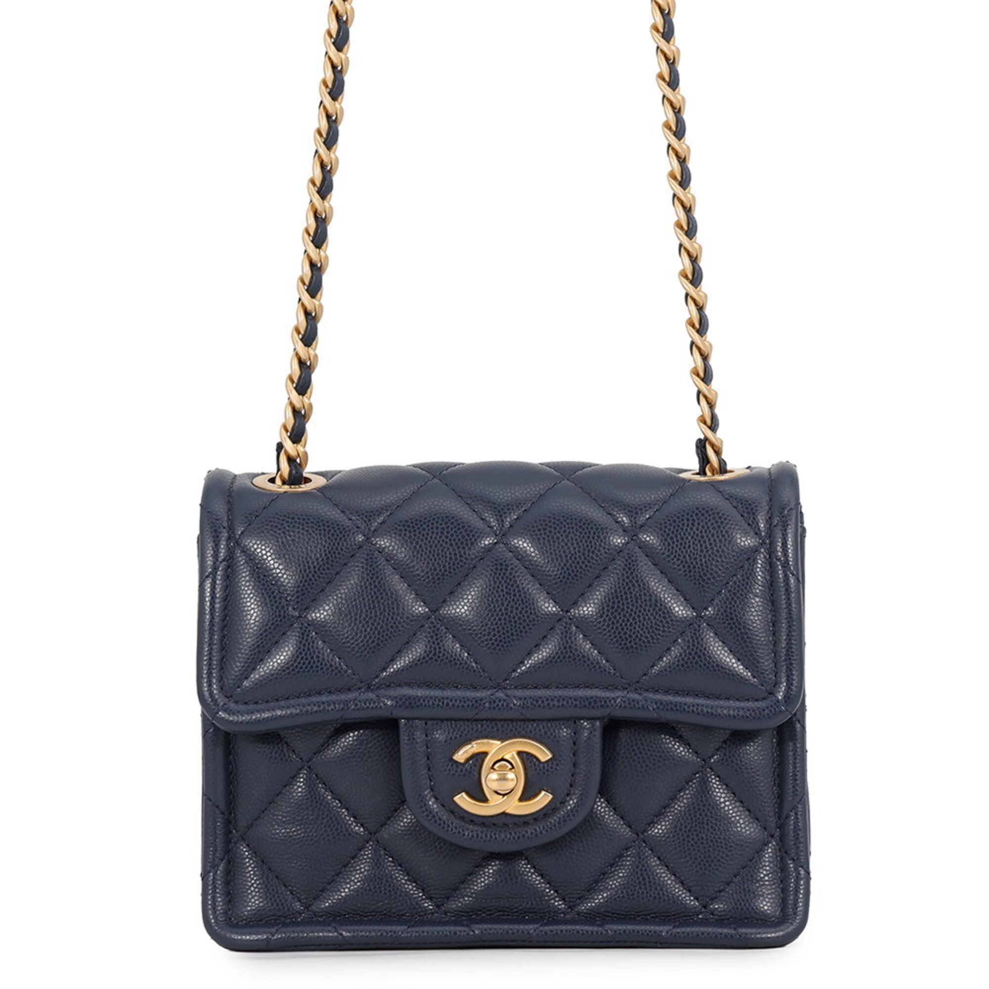 Chanel Matelasse Navy Grained Calfskin Handbag Shoulder Bag (Pre-Owned)