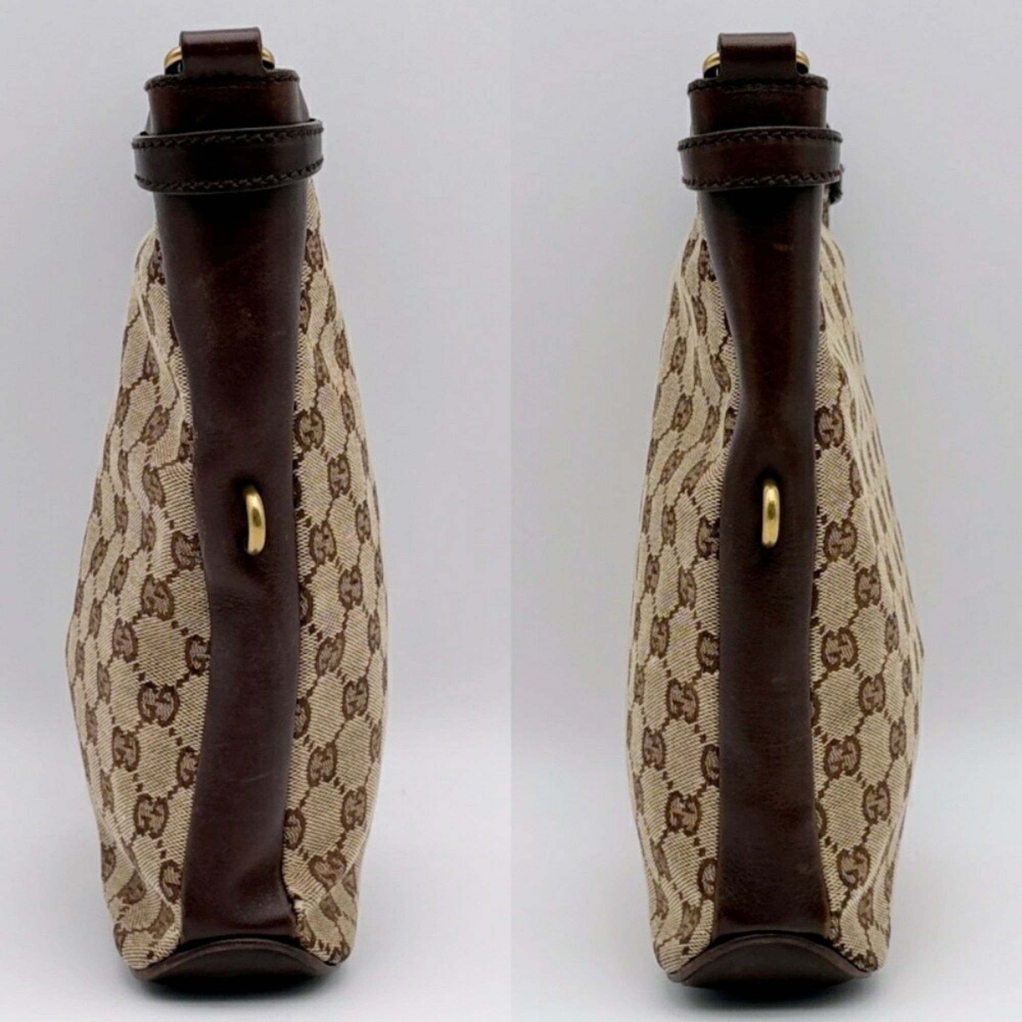 Gucci Gg Canvas Beige Dark Brown Gg Canvas Leather Shoulder Bag (Pre-Owned)