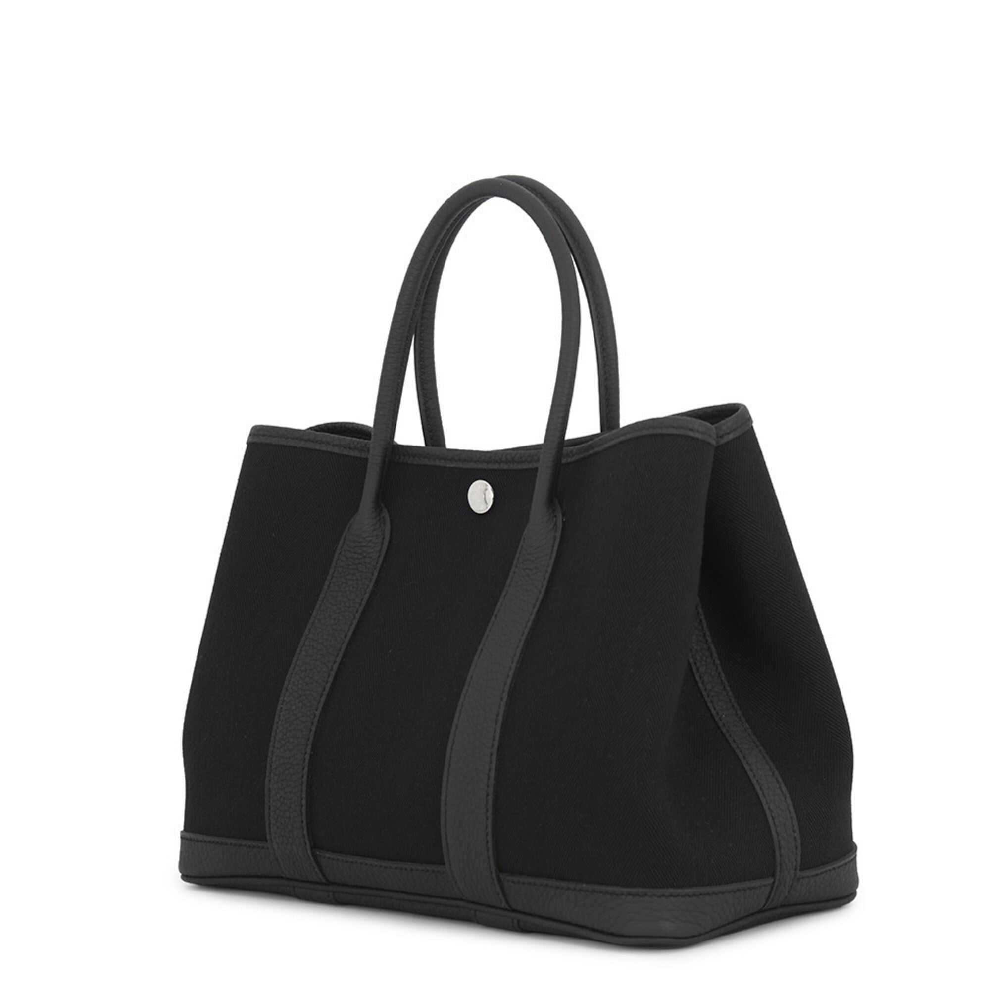 Hermes Garden Black Toile Chevron Negonda Leather Handbag Tote Bag (Pre-Owned)