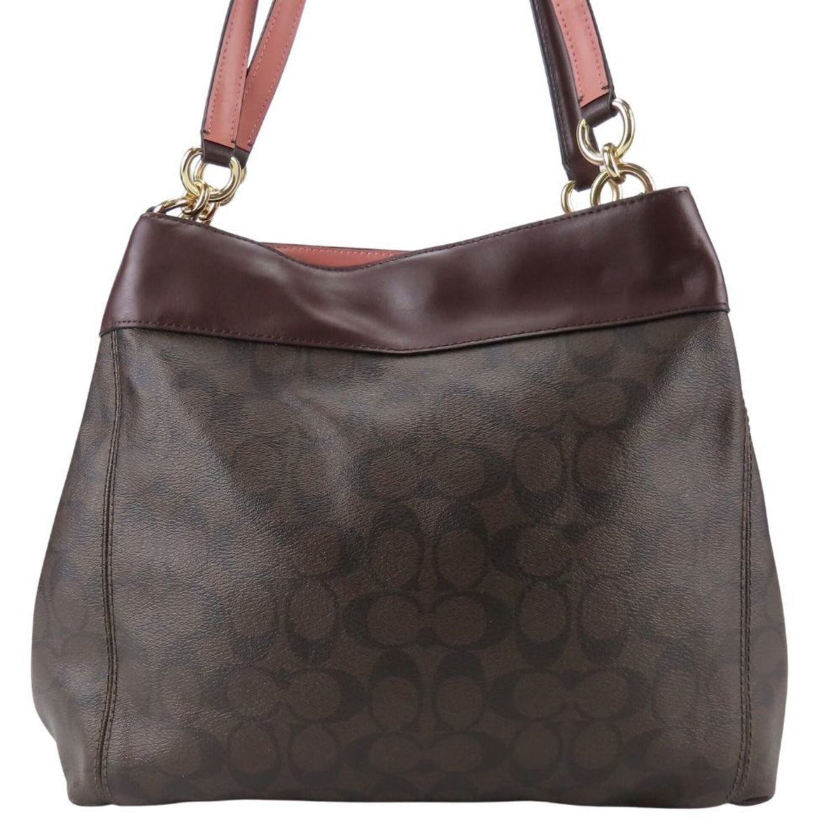 Coach Dark Brown Pink Wine Leather Pvc Tote Bag (Pre-Owned)
