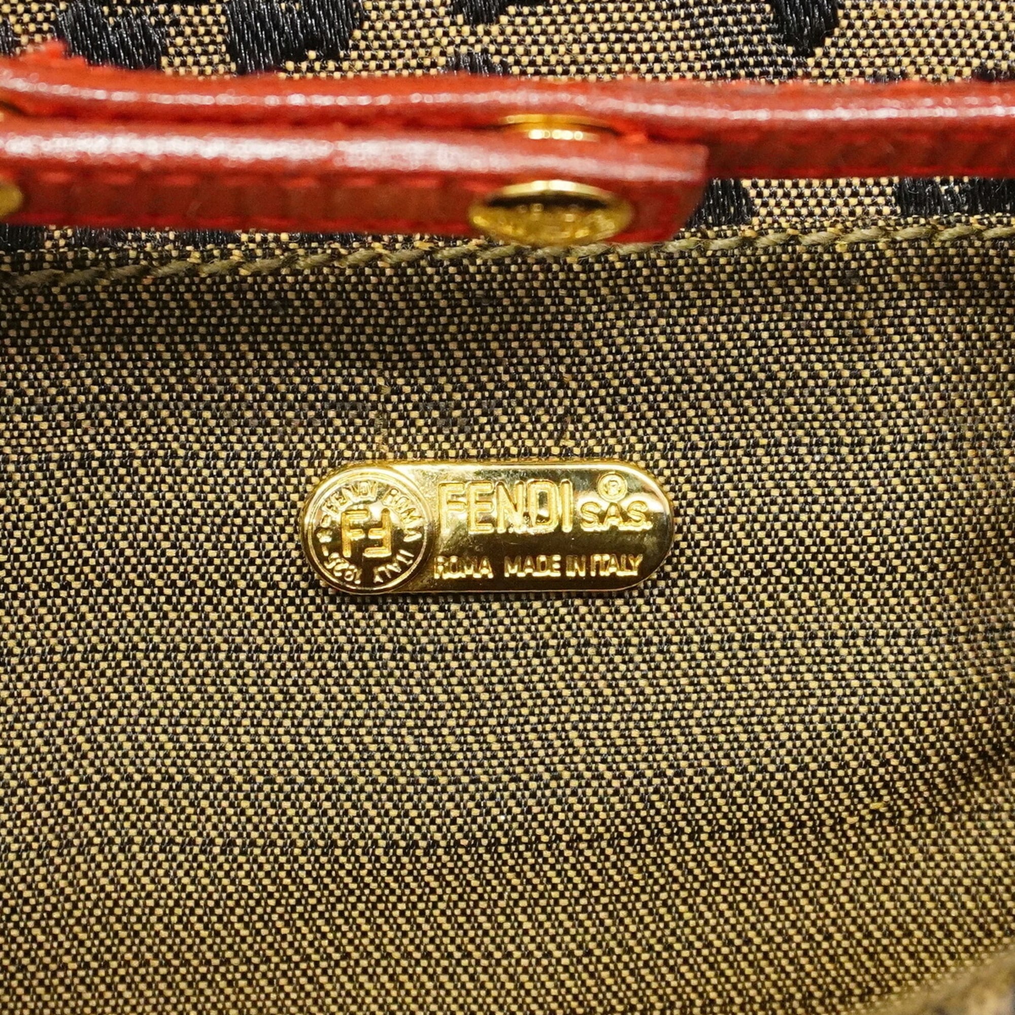 Fendi Brown Red Color Nylon Canvas Shoulder Bag (Pre-Owned)