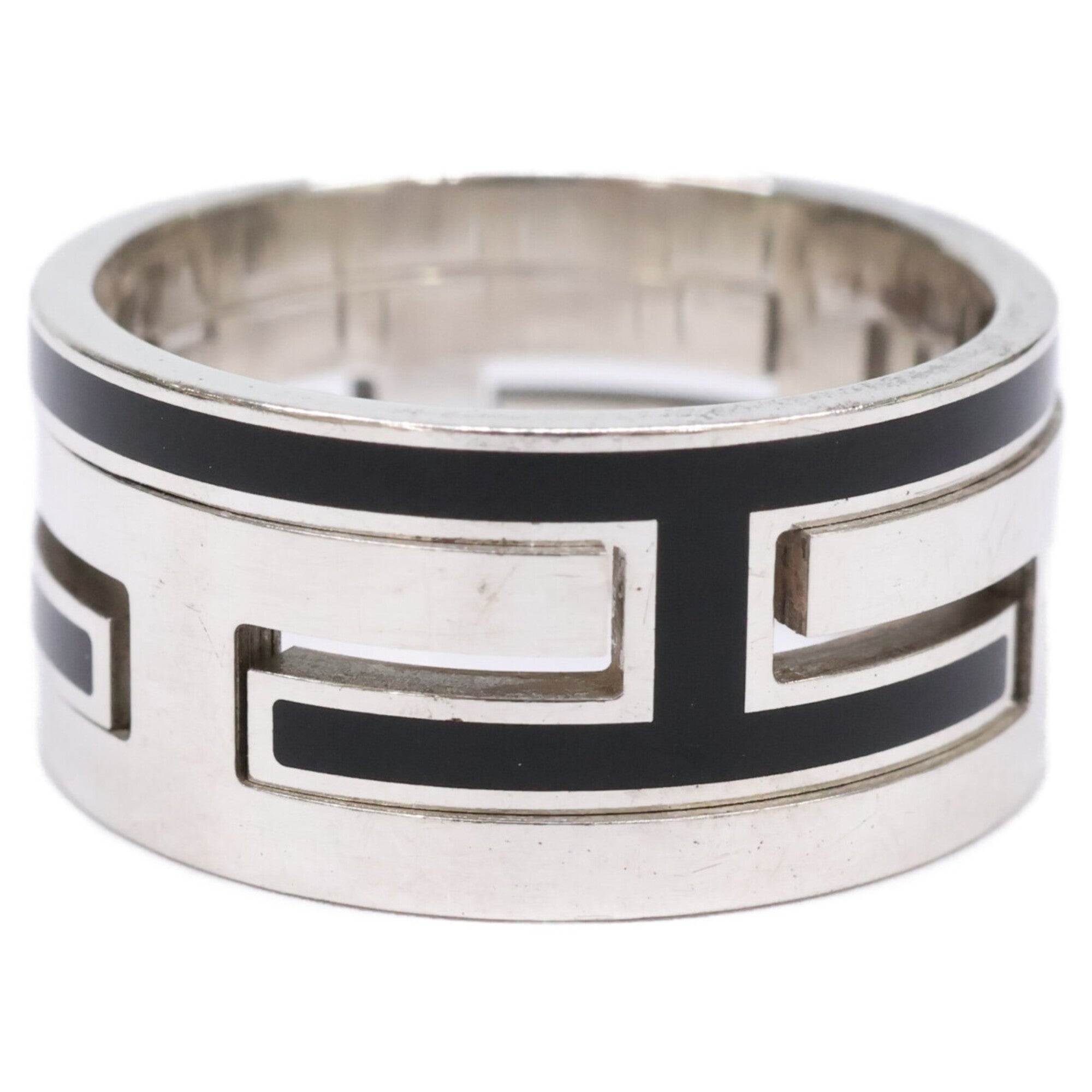Hermes Silver Black Silver 925 Band Ring (Pre-Owned)