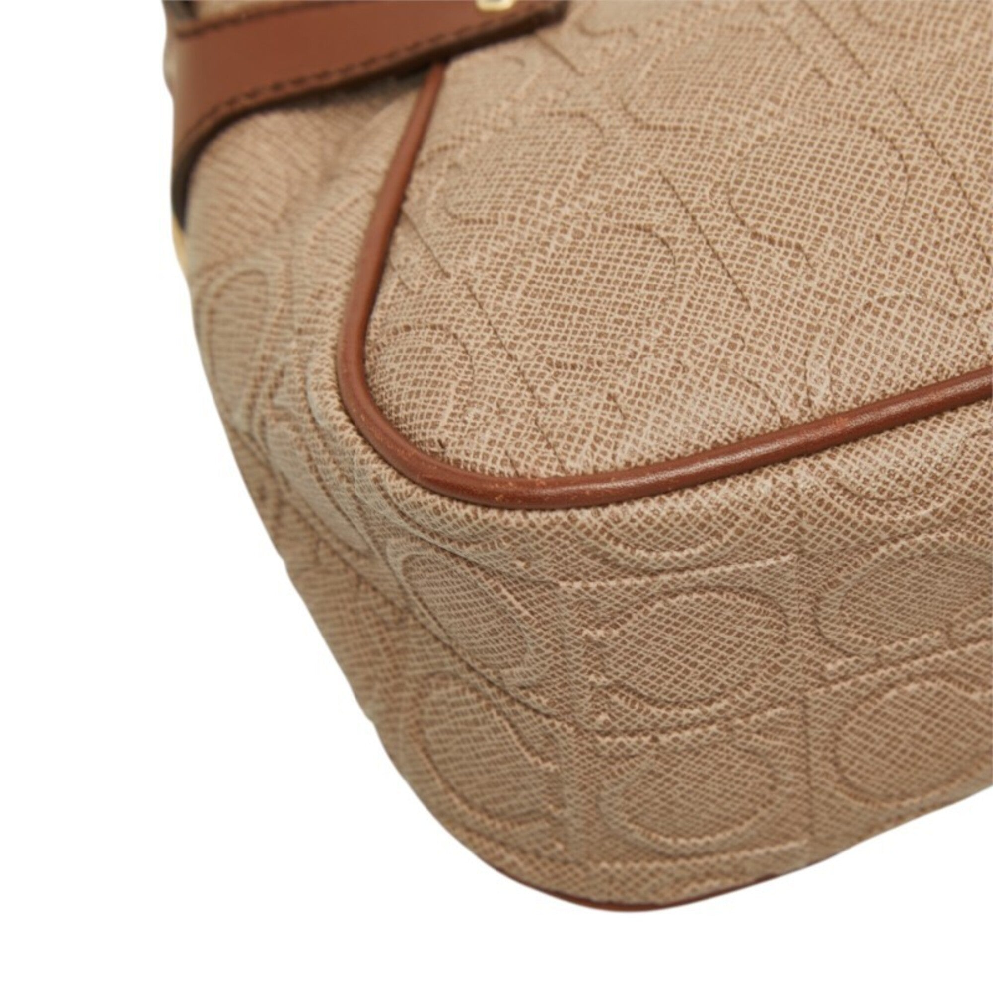 Salvatore Ferragamo Beige Brown Pvc Leather Handbag Shoulder Bag (Pre-Owned)