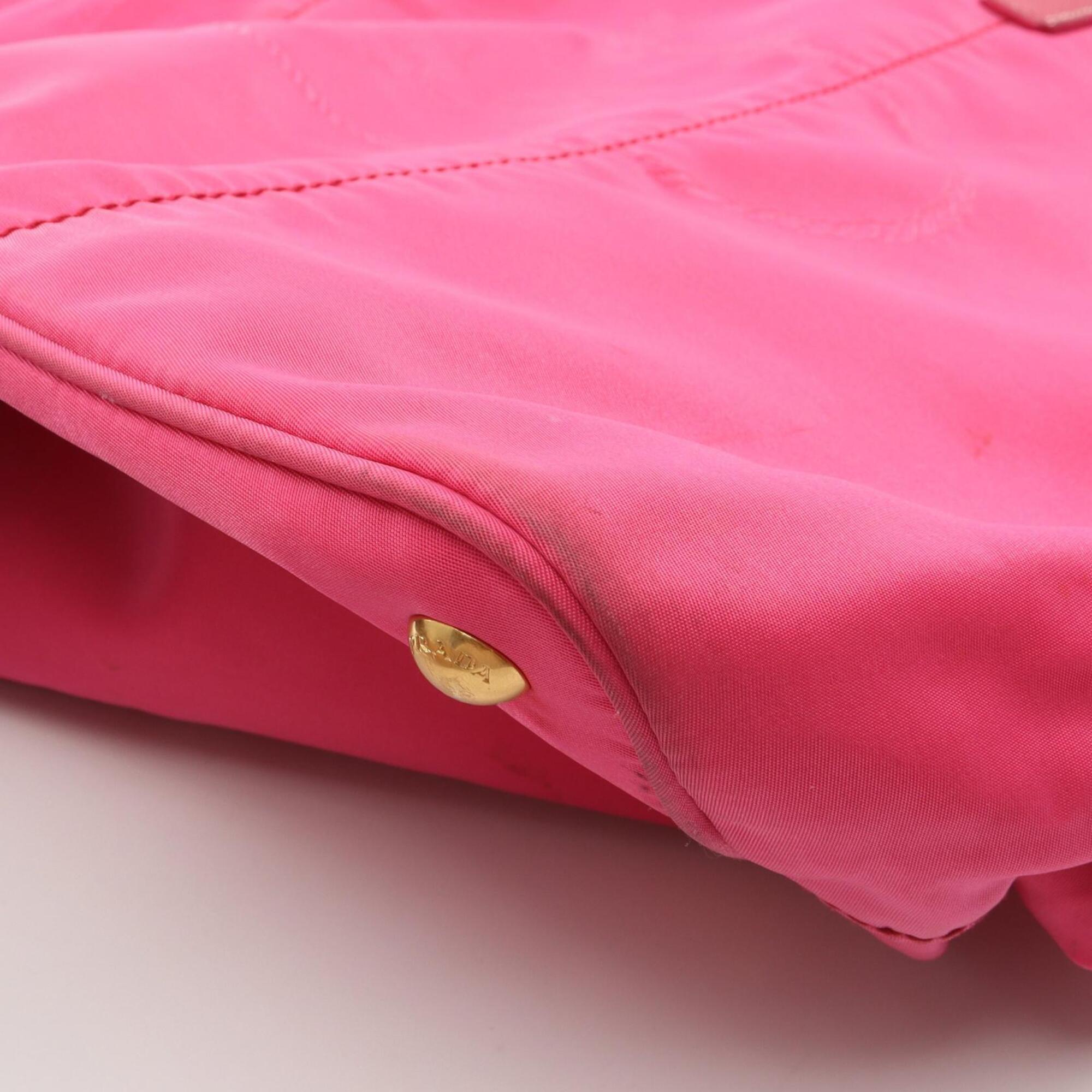 Prada Pink Nylon Leather Handbag Tote Bag (Pre-Owned)