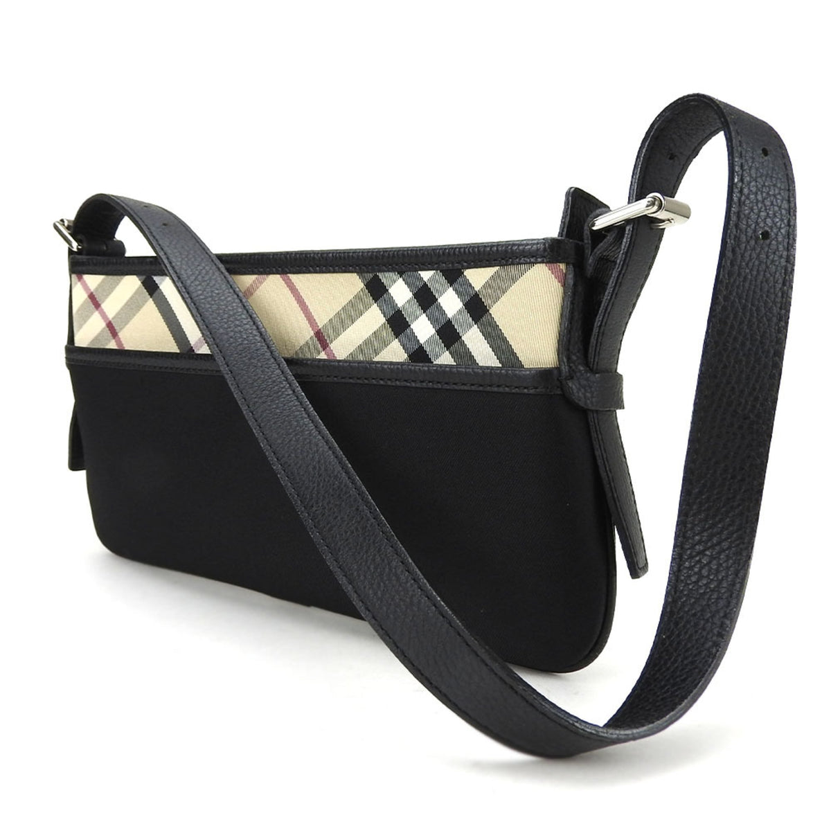 Burberry Beige Black Canvas Leather Shoulder Bag (Pre-Owned)