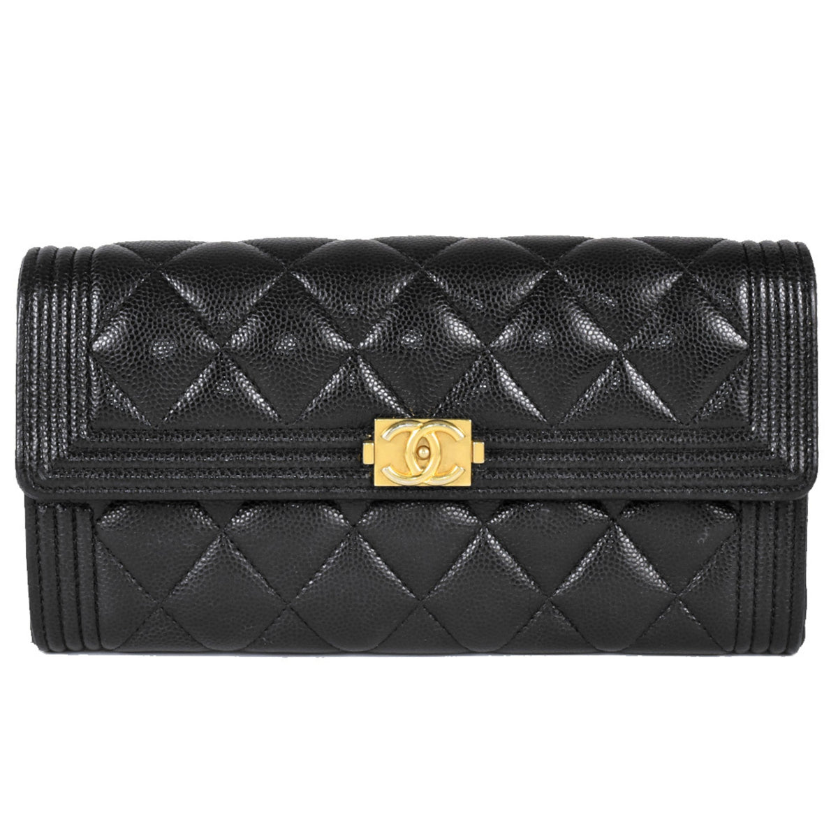Chanel Boy Chanel Black Grained Calfskin Chain/Shoulder Wallet (Pre-Owned)