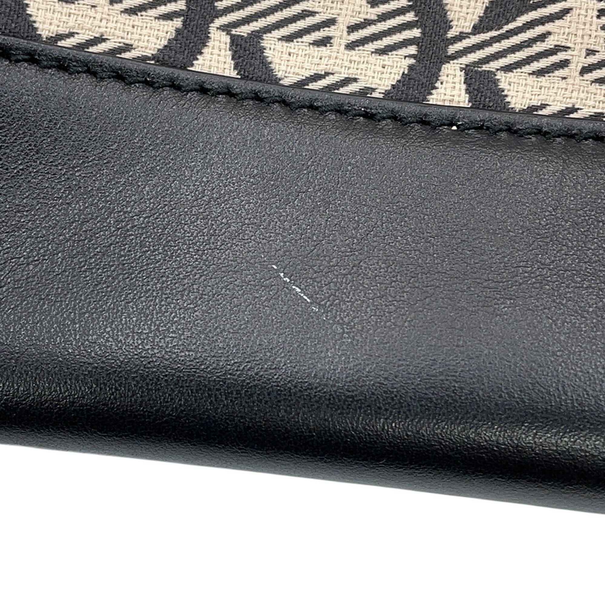 Salvatore Ferragamo Beige Black Canvas Leather Handbag Pouch Tote Bag (Pre-Owned)