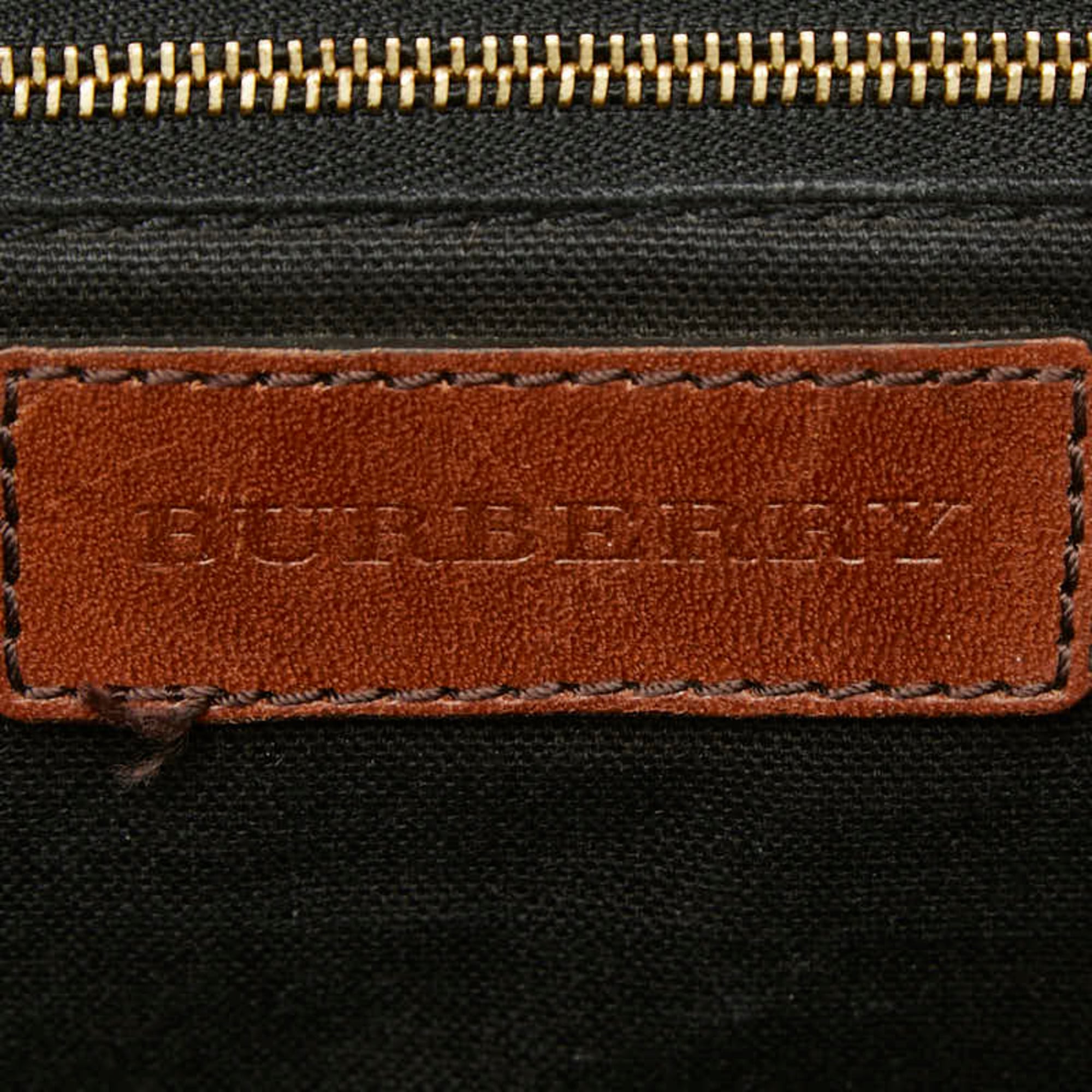 Burberry Beige Brown Canvas Leather Shoulder Bag (Pre-Owned)