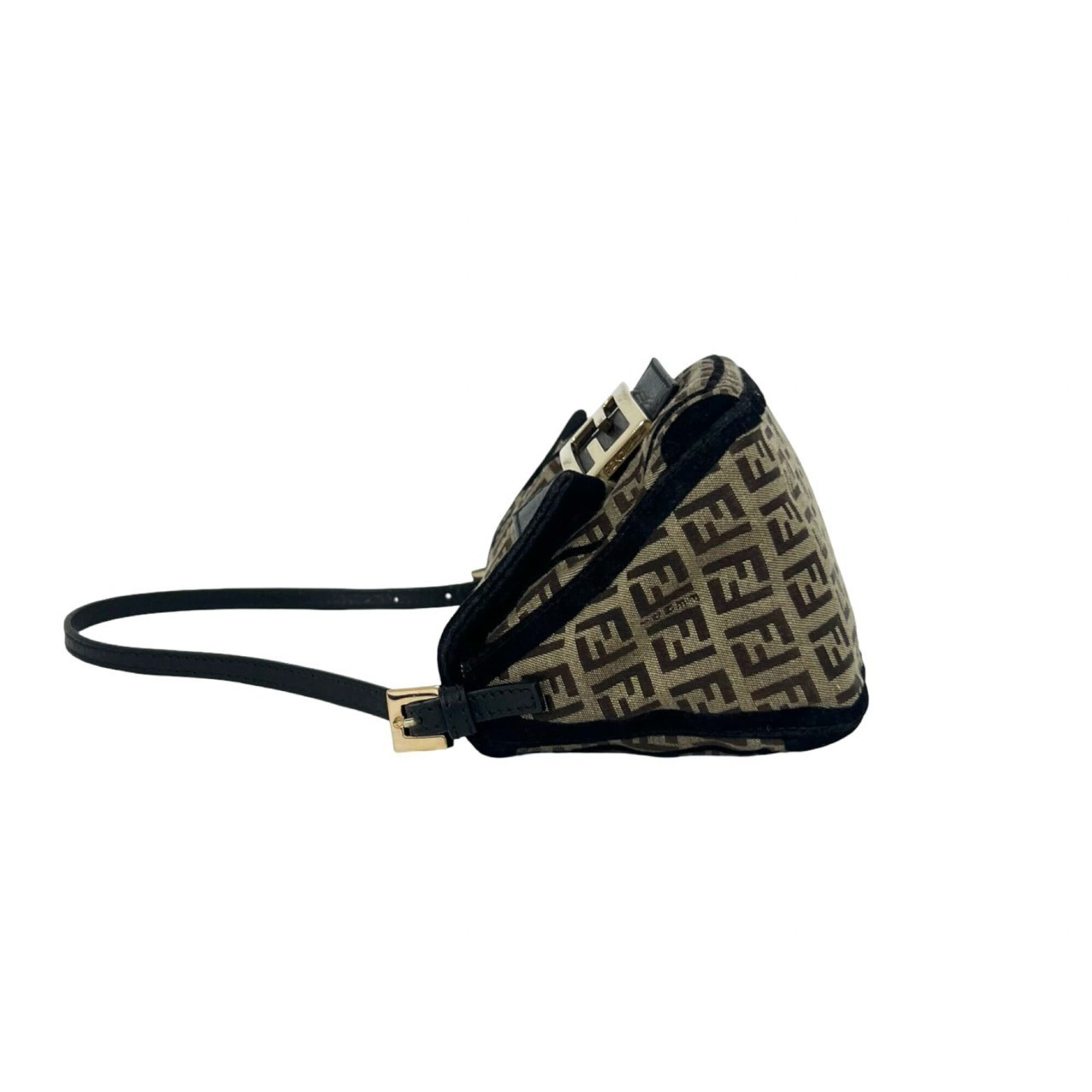 Fendi Black Brown Canvas Leather Handbag Shoulder Bag (Pre-Owned)