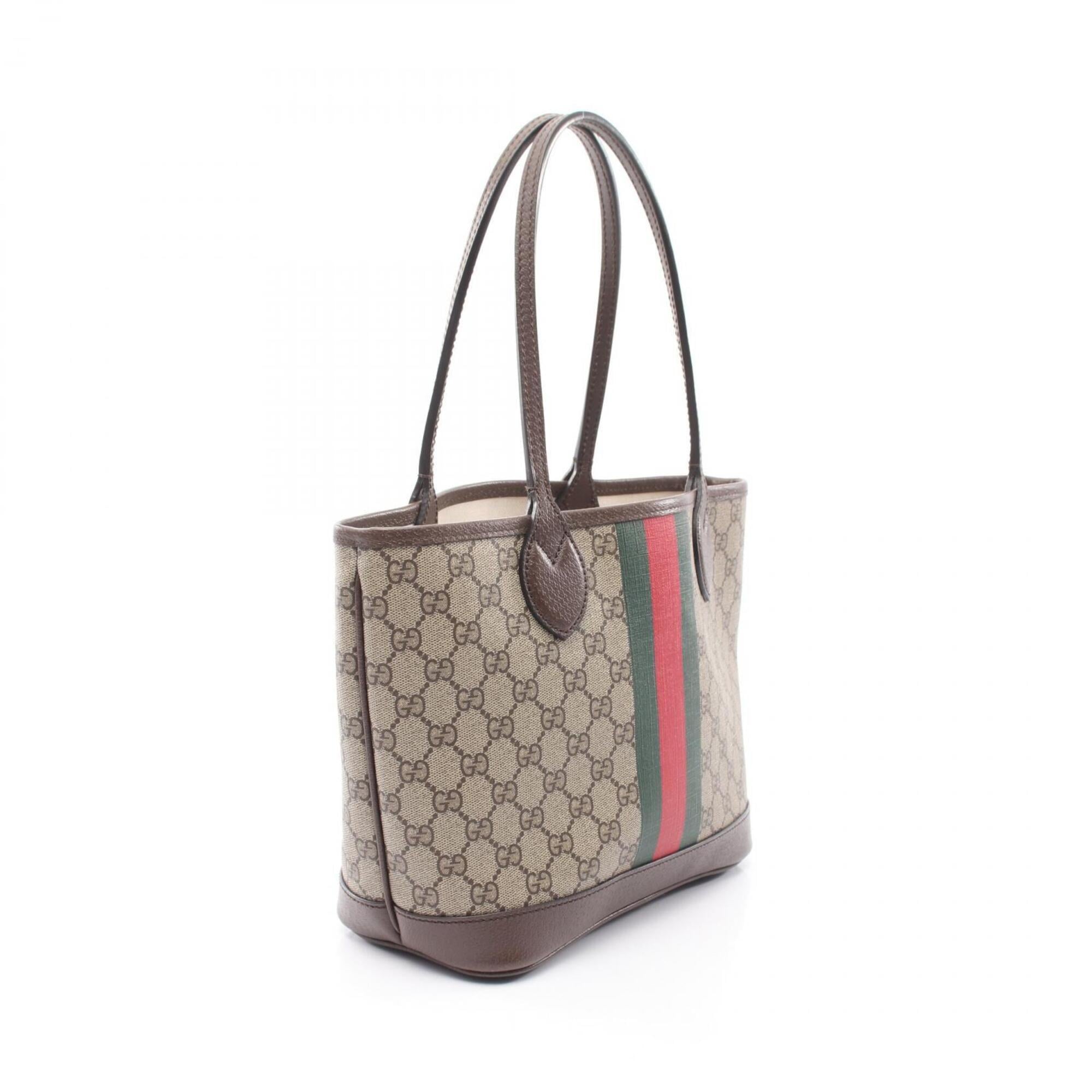 Gucci Beige Brown Coated Canvas Leather Handbag Tote Bag (Pre-Owned)