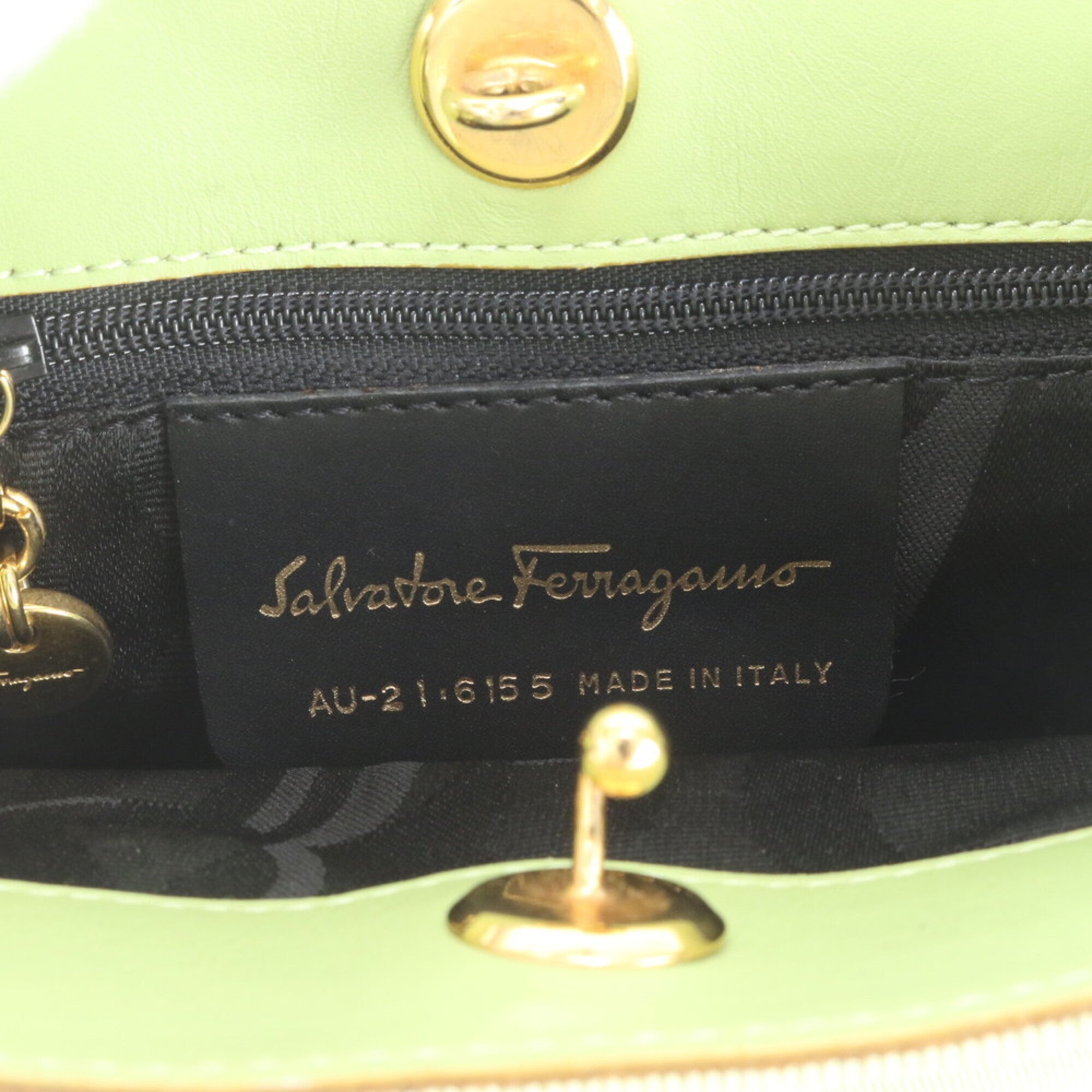 Salvatore Ferragamo Green Leather Canvas Handbag Tote Bag (Pre-Owned)