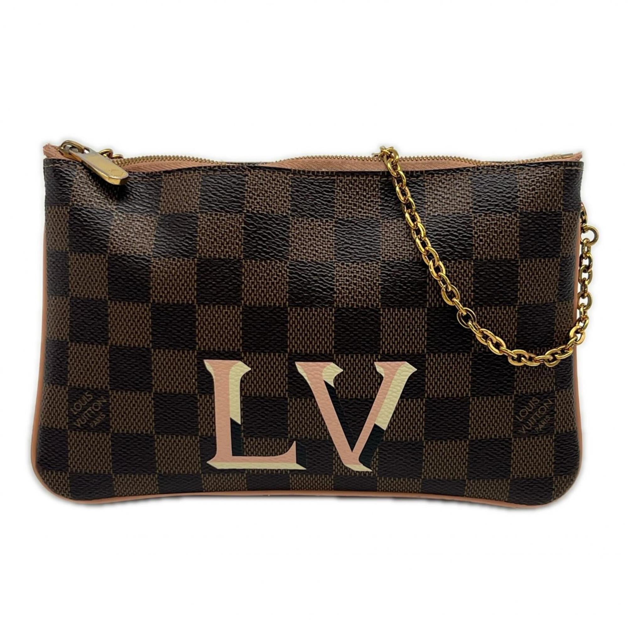 Louis Vuitton Beige Pink Brown Damier Canvas Galle Coated Canvas Leather Pochette Shoulder Bag (Pre-Owned)