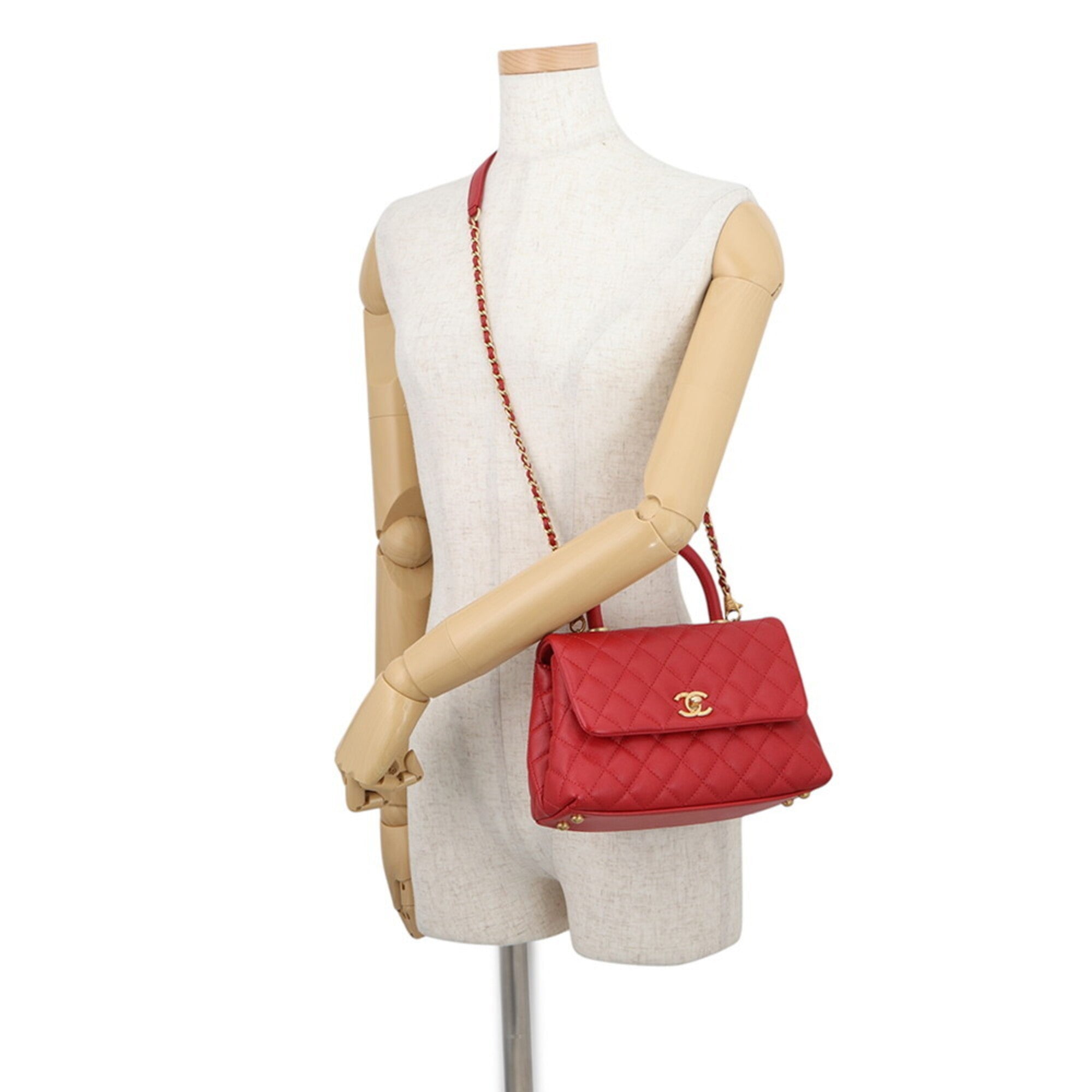 Chanel Red Color Grained Calfskin Handbag Shoulder Bag (Pre-Owned)