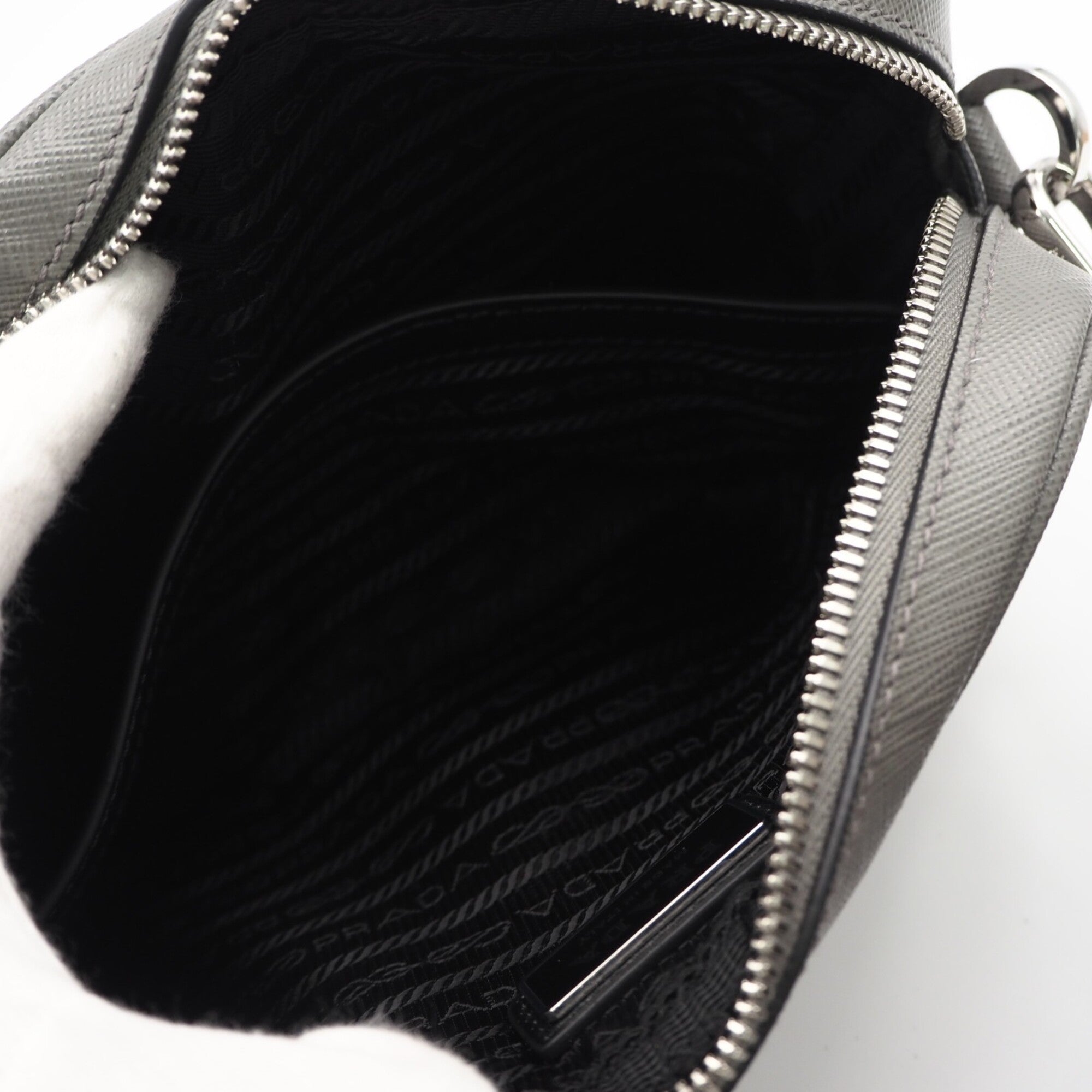 Prada Saffiano Gray Saffiano Shoulder Bag (Pre-Owned)