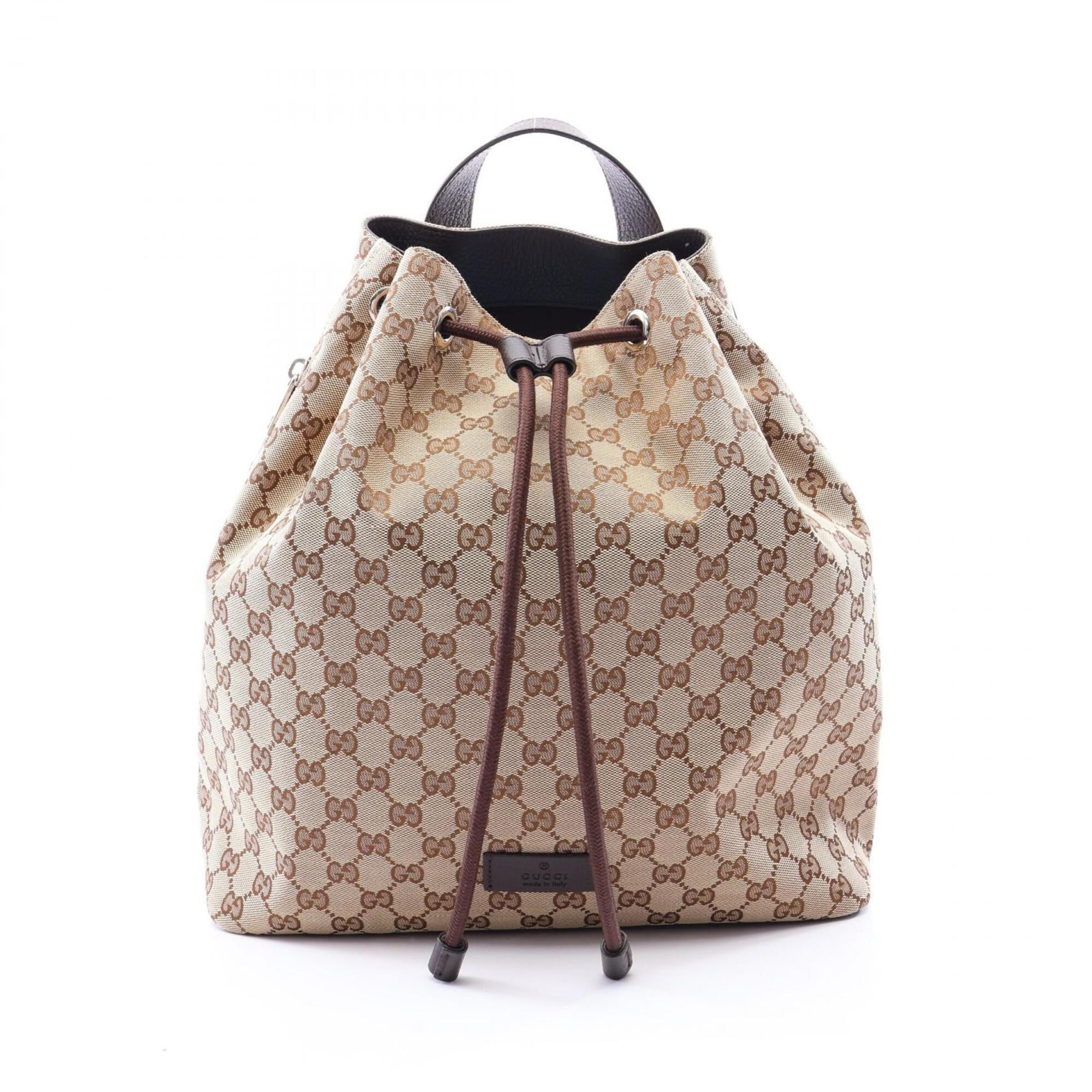 Gucci Beige Brown Canvas Leather Backpack Handbag (Pre-Owned)
