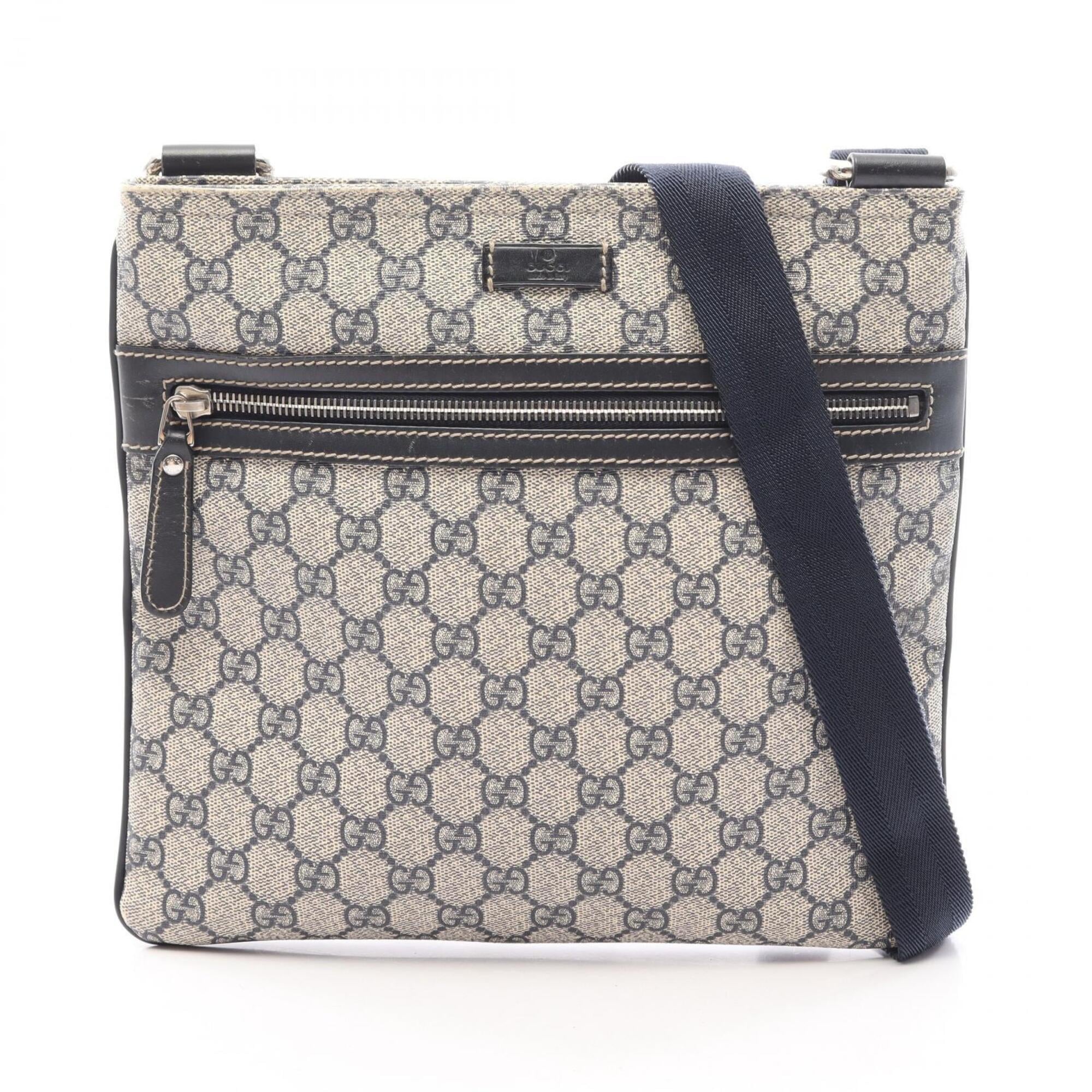 Gucci Ivory Navy Gg Supreme Leather Shoulder Bag (Pre-Owned)
