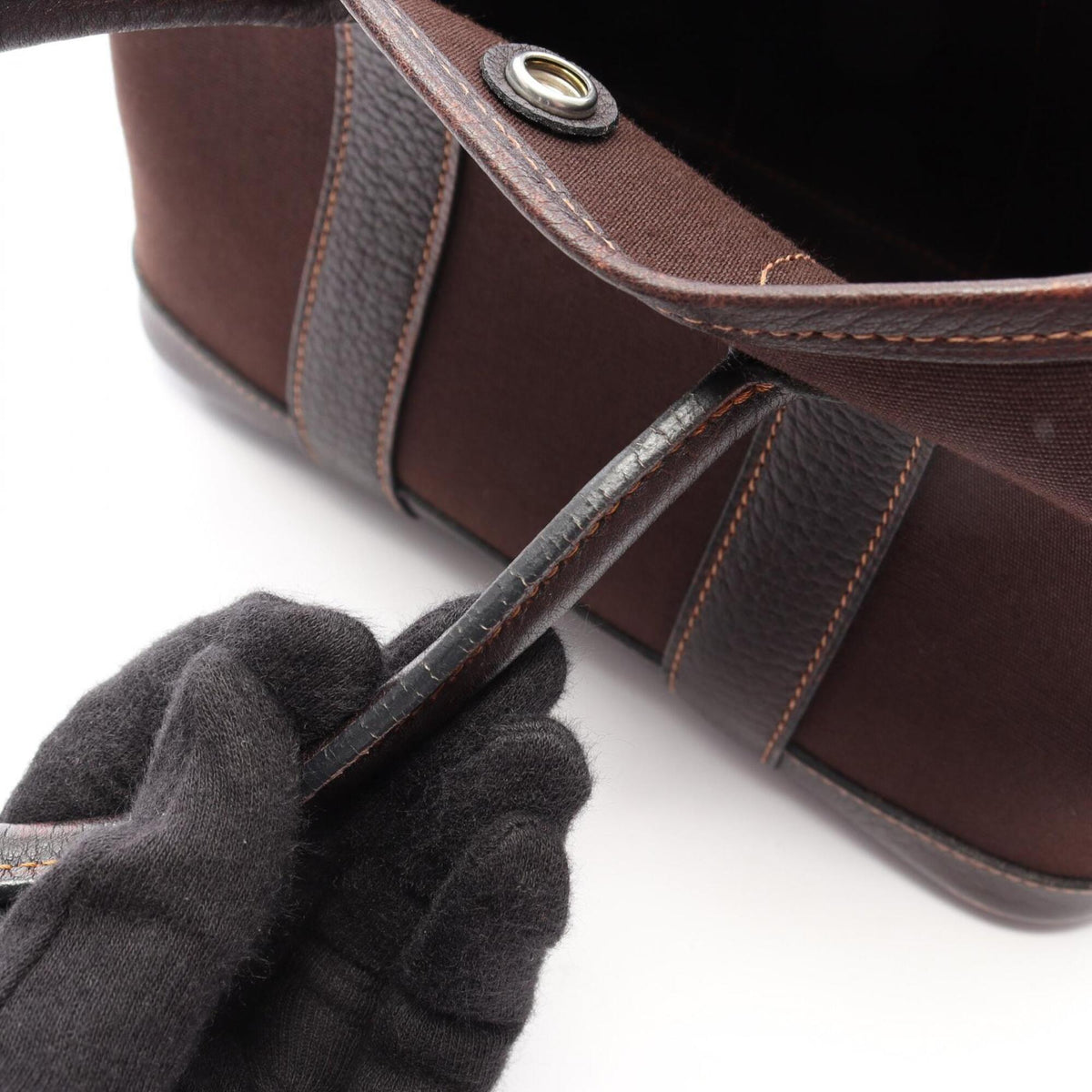 Hermes Brown Ebene Canvas Toile Officier Buffalo Leather Leather Handbag Tote Bag (Pre-Owned)