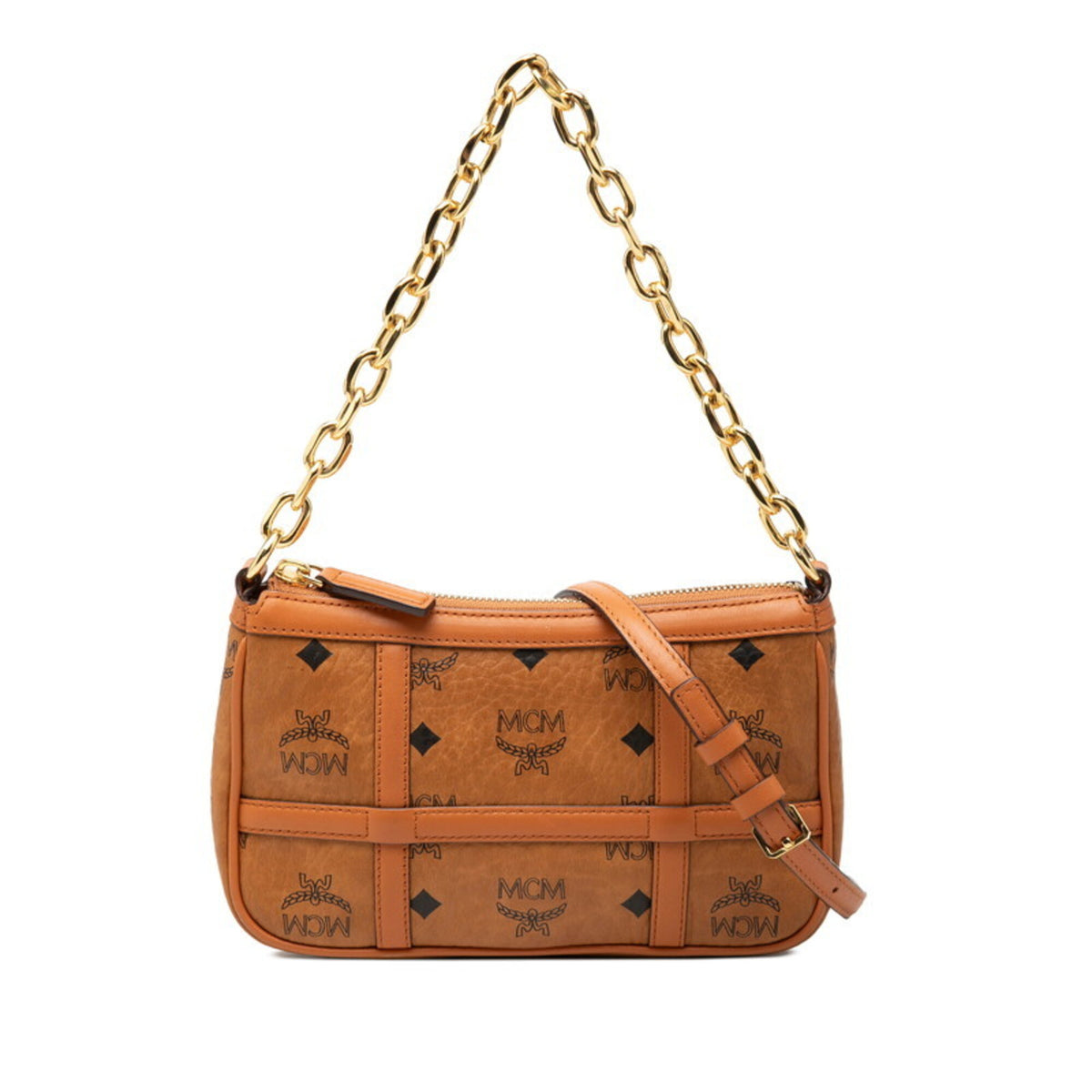 Mcm Visetos Brown Pvc Leather Handbag Shoulder Bag (Pre-Owned)