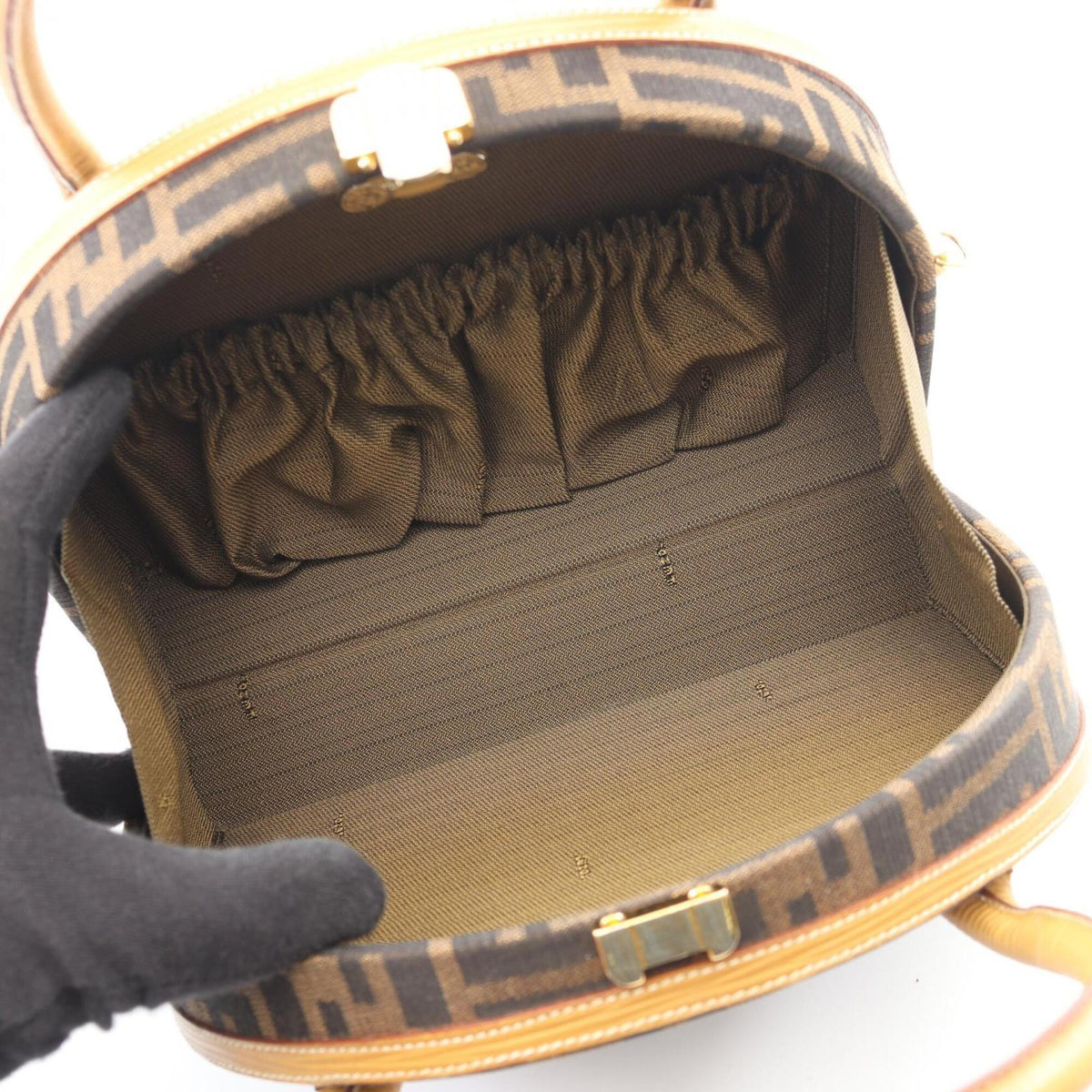 Fendi Beige Black Brown Canvas Leather Handbag (Pre-Owned)