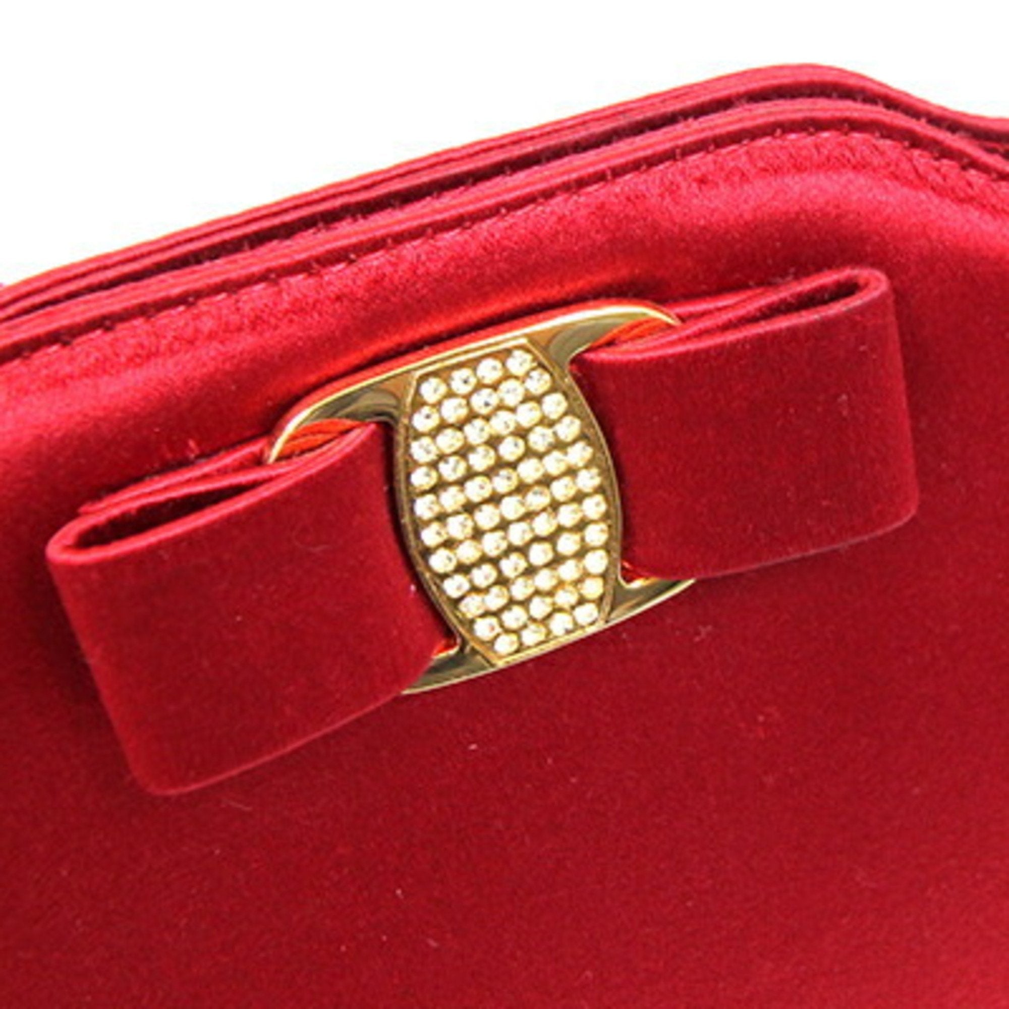 Salvatore Ferragamo Brown Red Color Satin Shoulder Bag (Pre-Owned)
