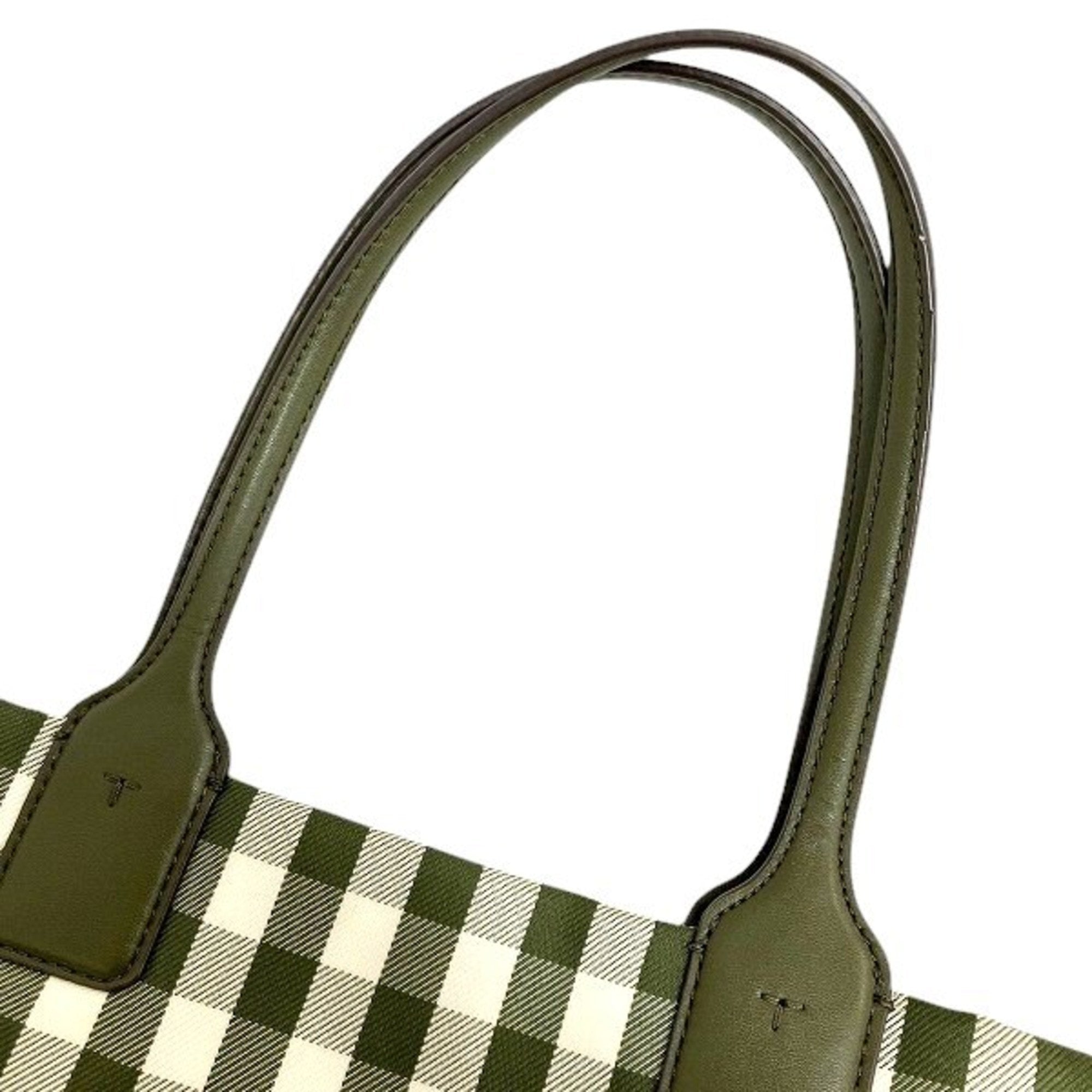 Tory Burch Green White Nylon Leather Tote Bag (Pre-Owned)
