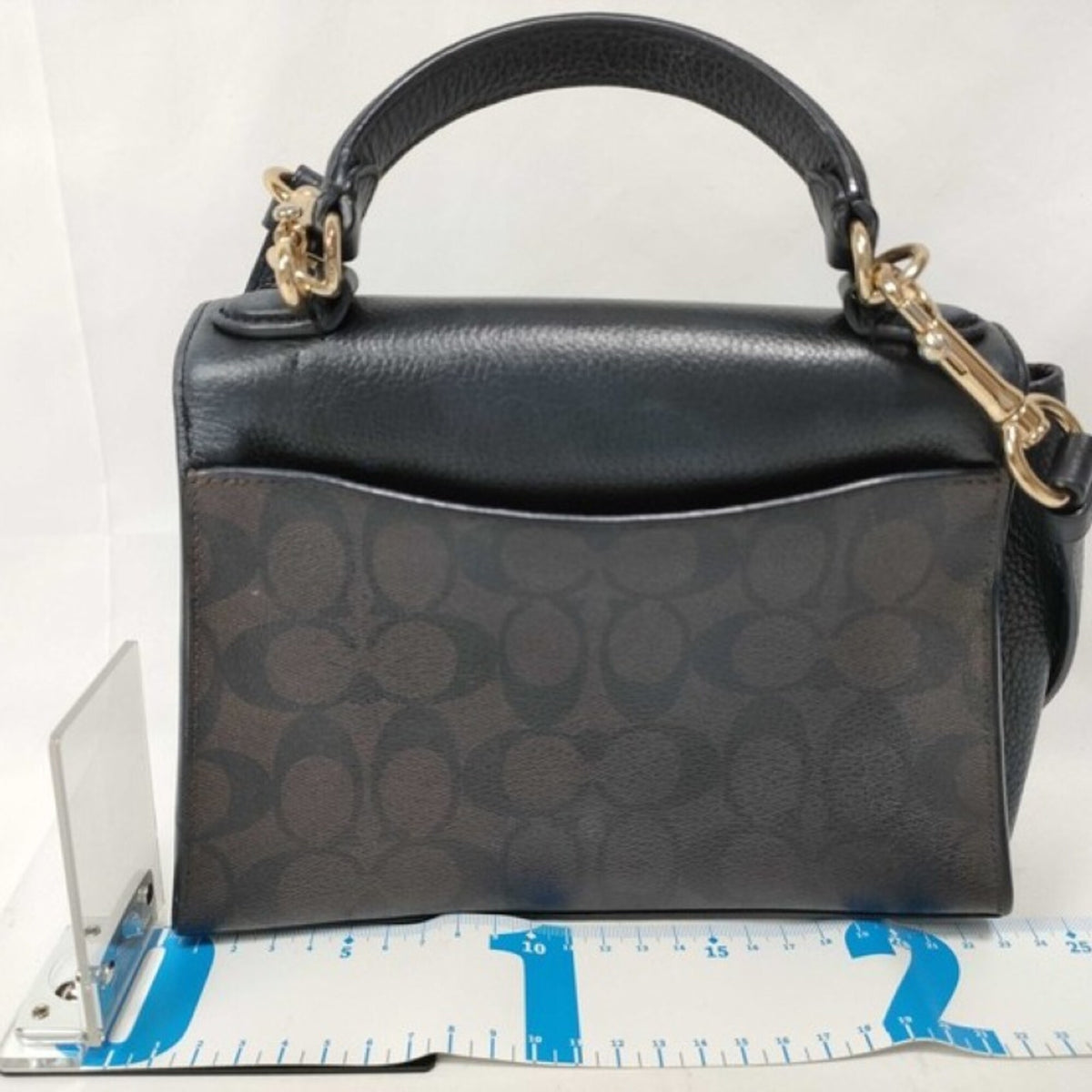 Coach Signature Black Brown Signature Line Handbag Shoulder Bag (Pre-Owned)