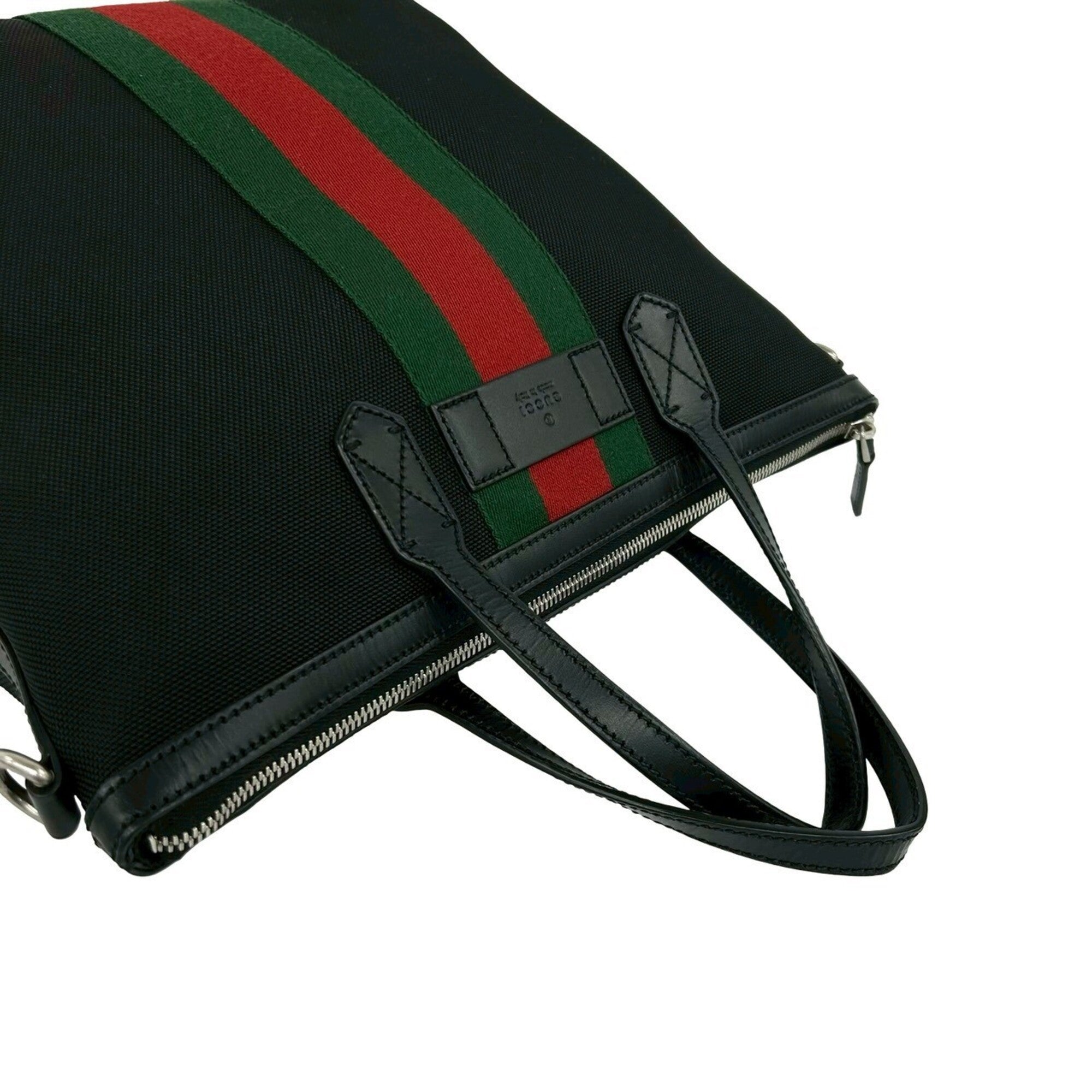 Gucci Black Green Red Color Canvas Leather Handbag Shoulder Bag (Pre-Owned)